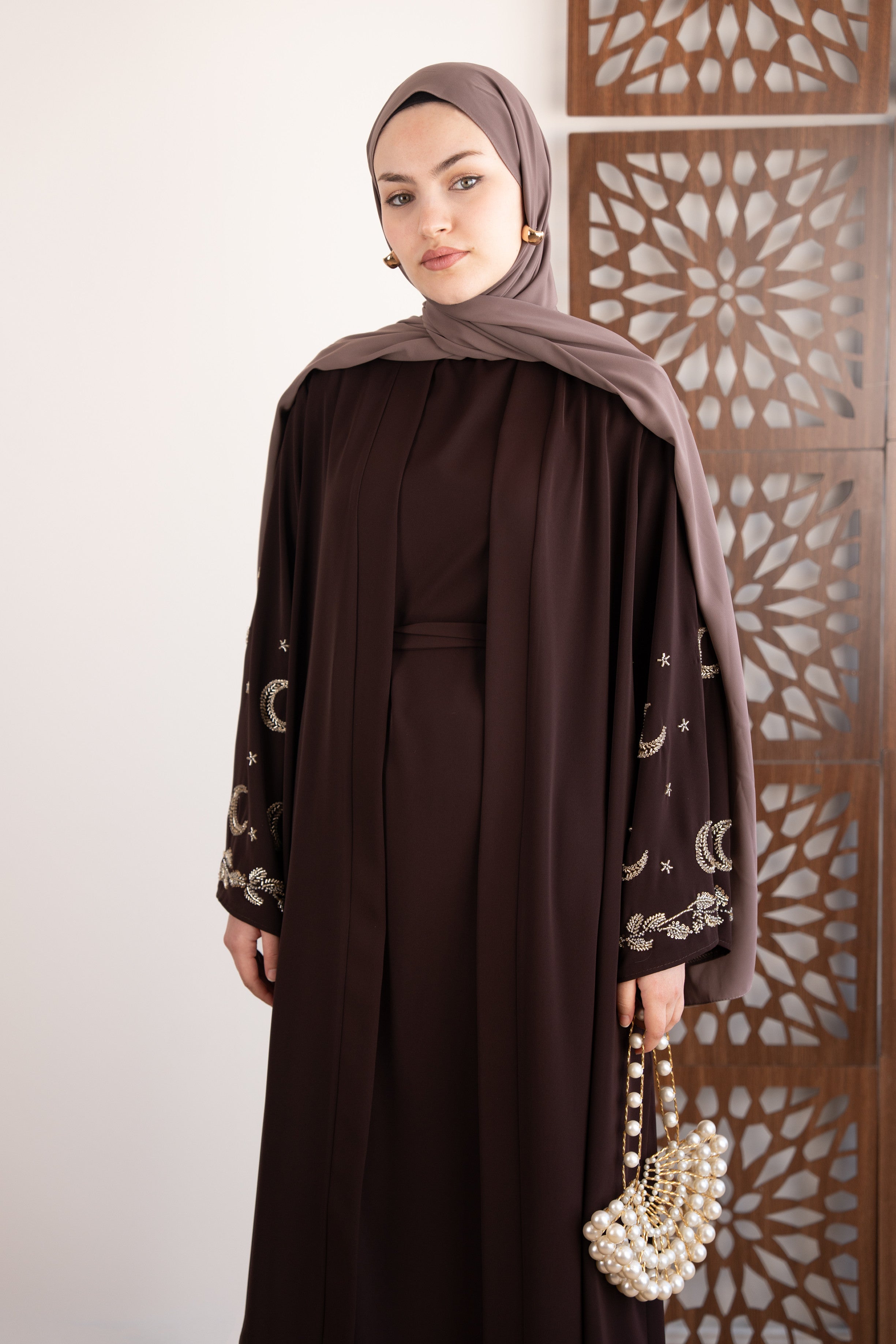 Moon Abaya Takım KAHVERENGİ