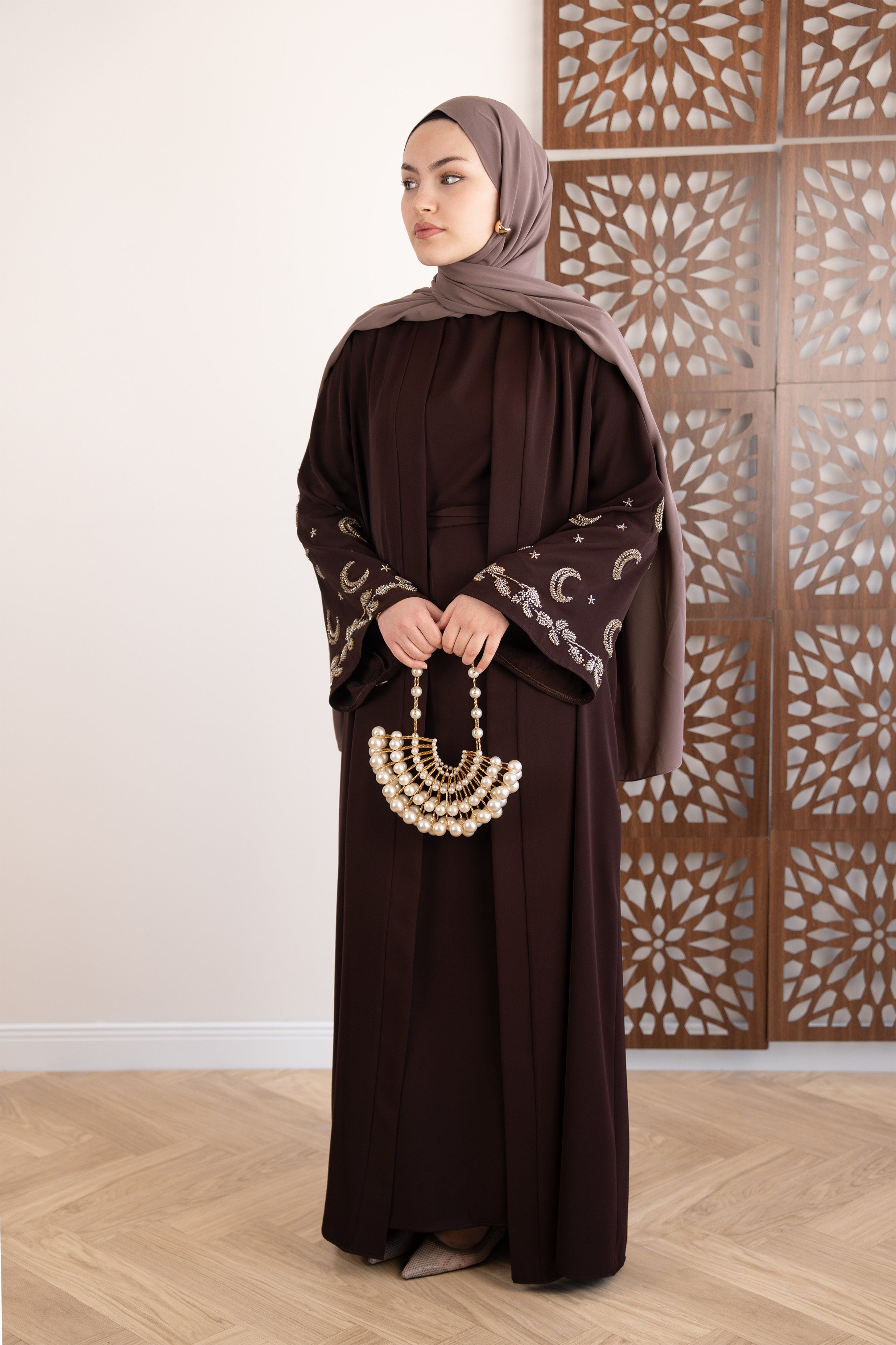 Moon Abaya Takım KAHVERENGİ