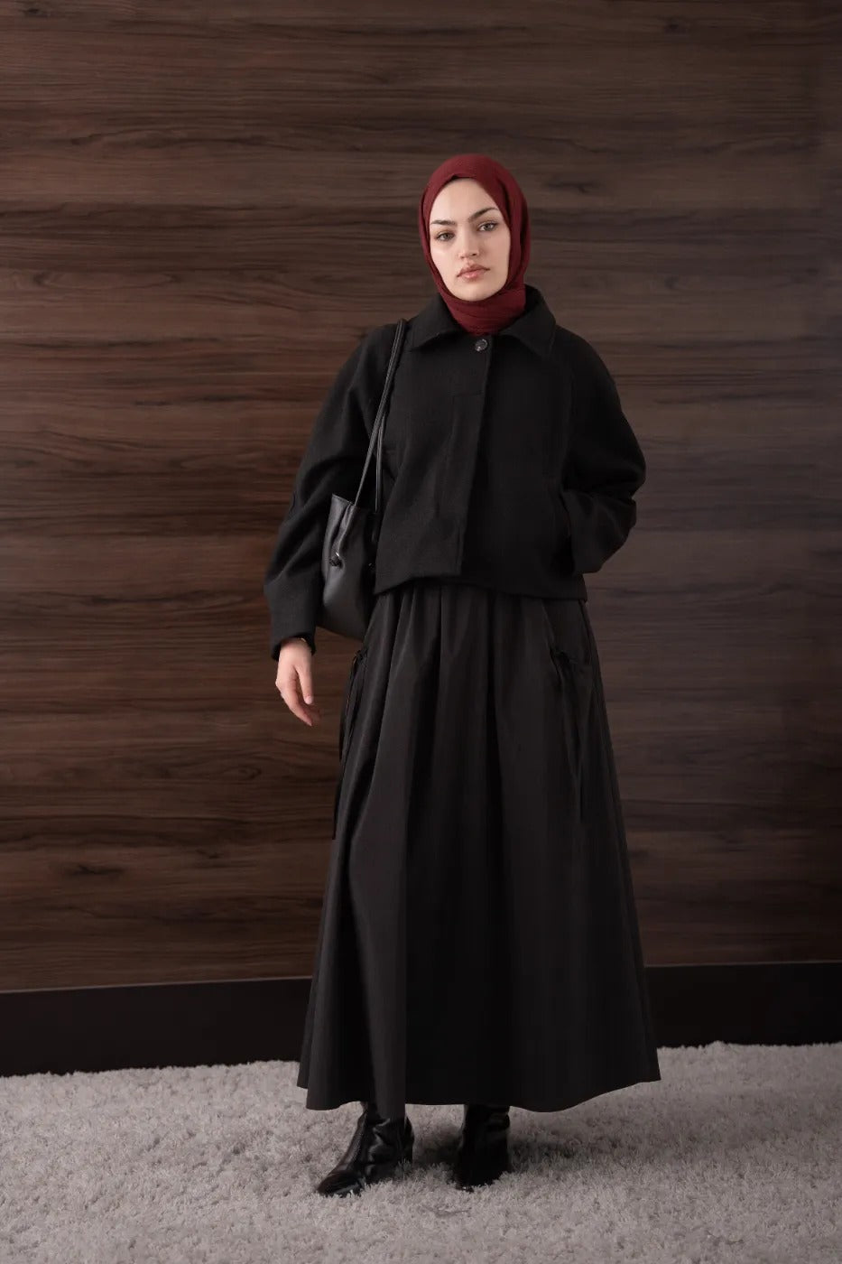 Kısa Kaşe Kaban Siyah