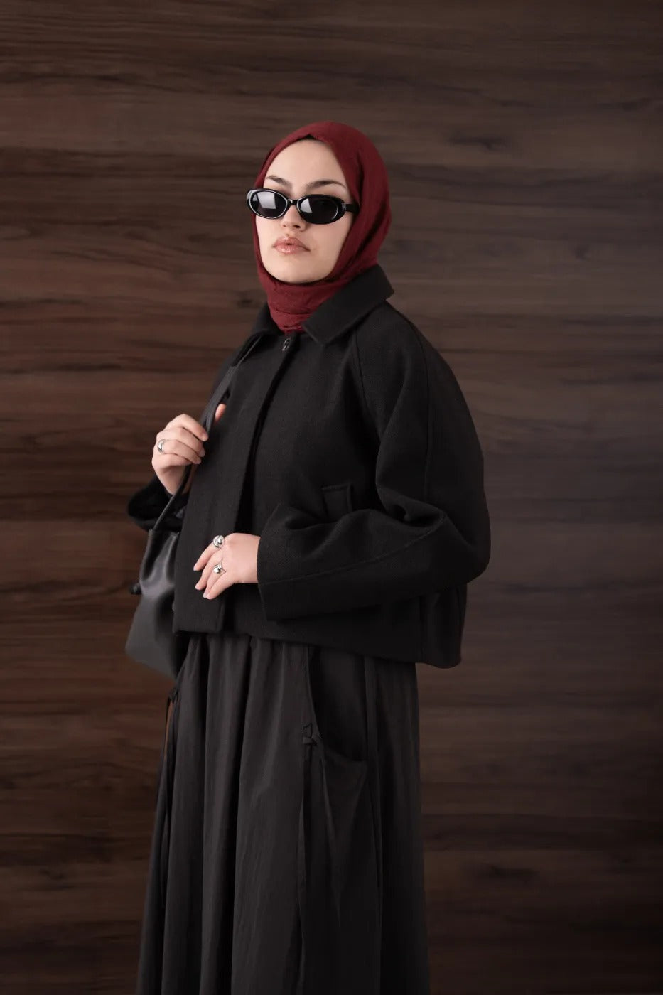 Kısa Kaşe Kaban Siyah