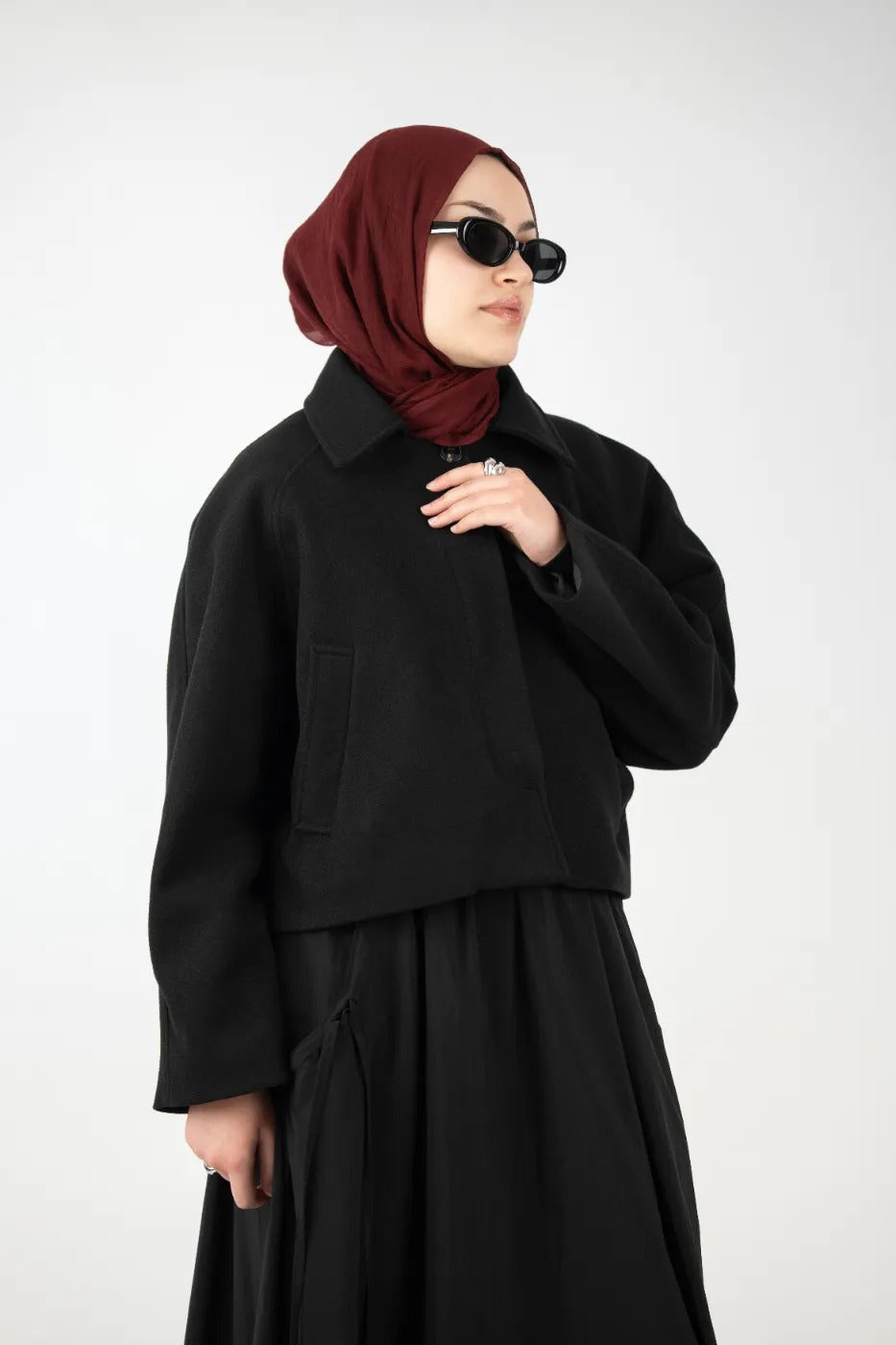 Kısa Kaşe Kaban Siyah