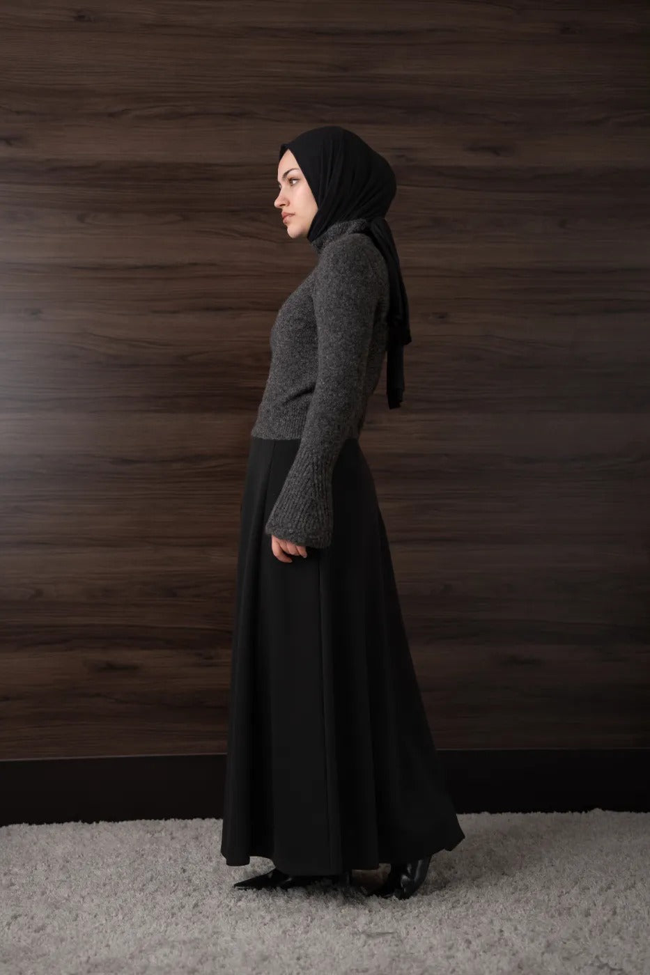 Modal Parçalı Etek SİYAH