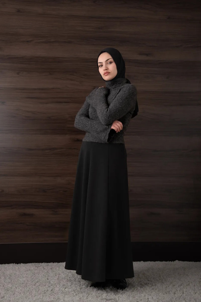 Modal Parçalı Etek SİYAH