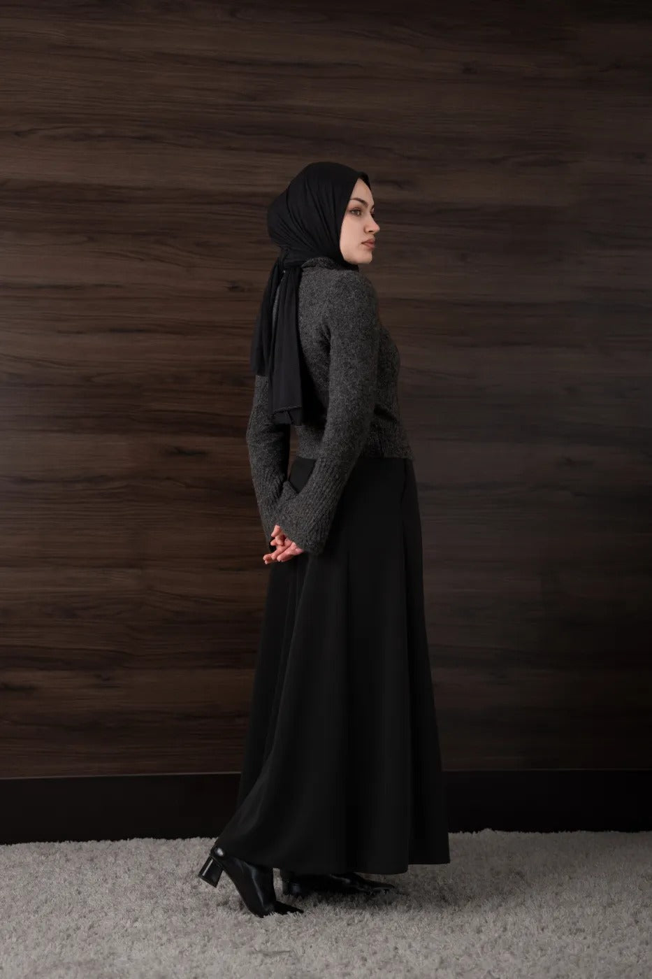 Modal Parçalı Etek SİYAH