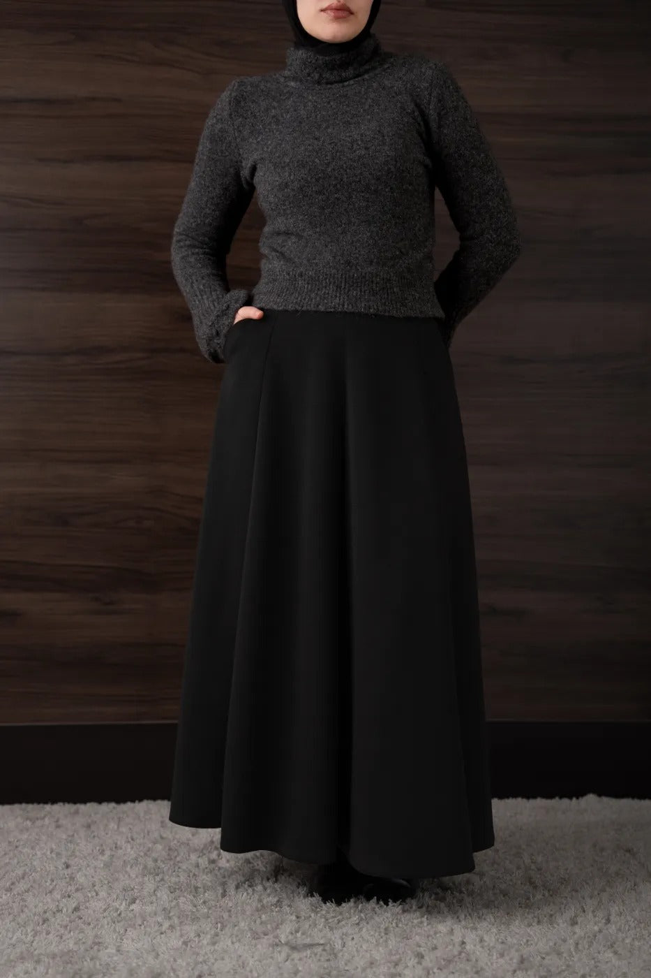 Modal Parçalı Etek SİYAH