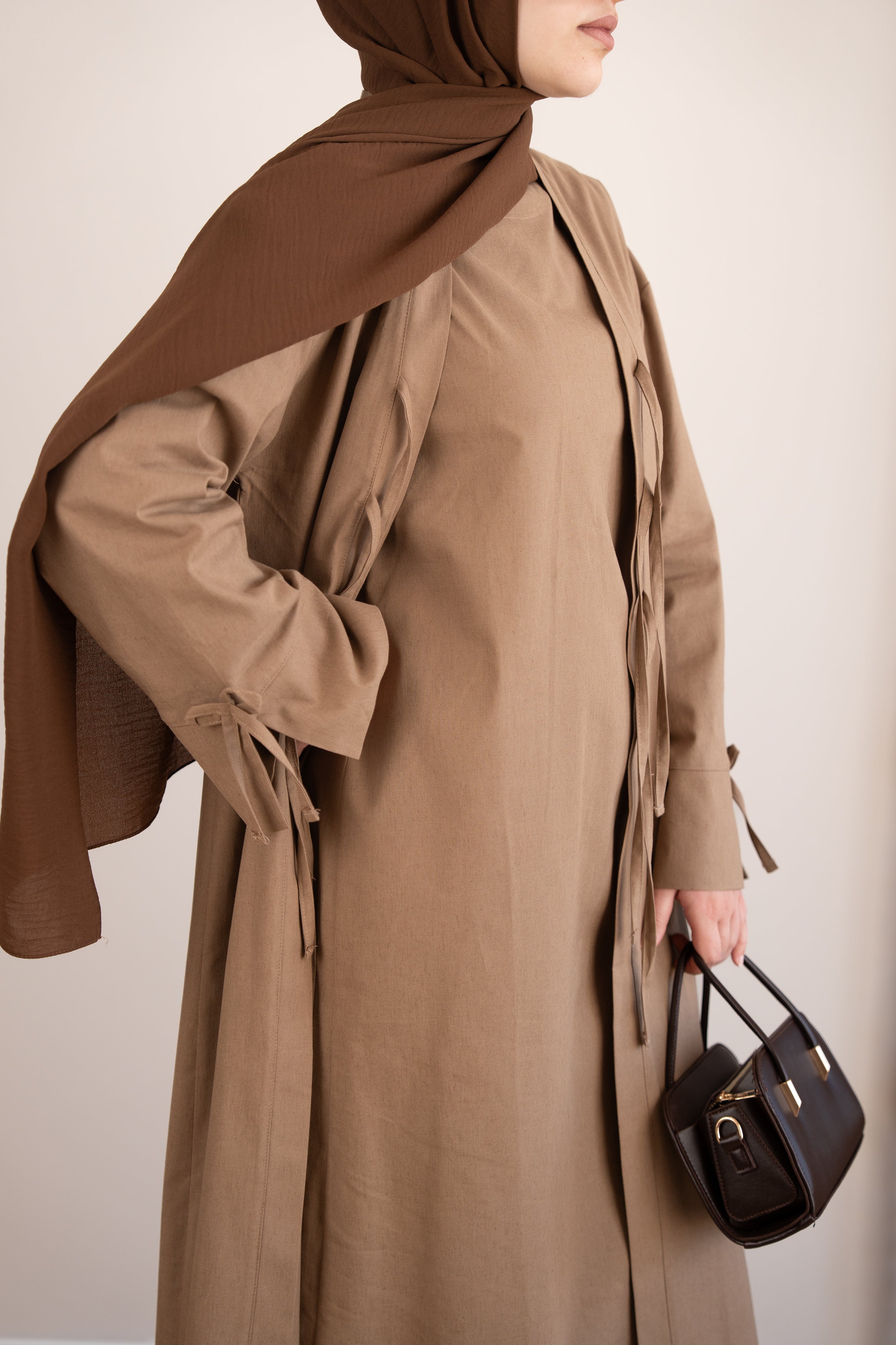 Keten Kimono İkili Takım Sütlü Kahve