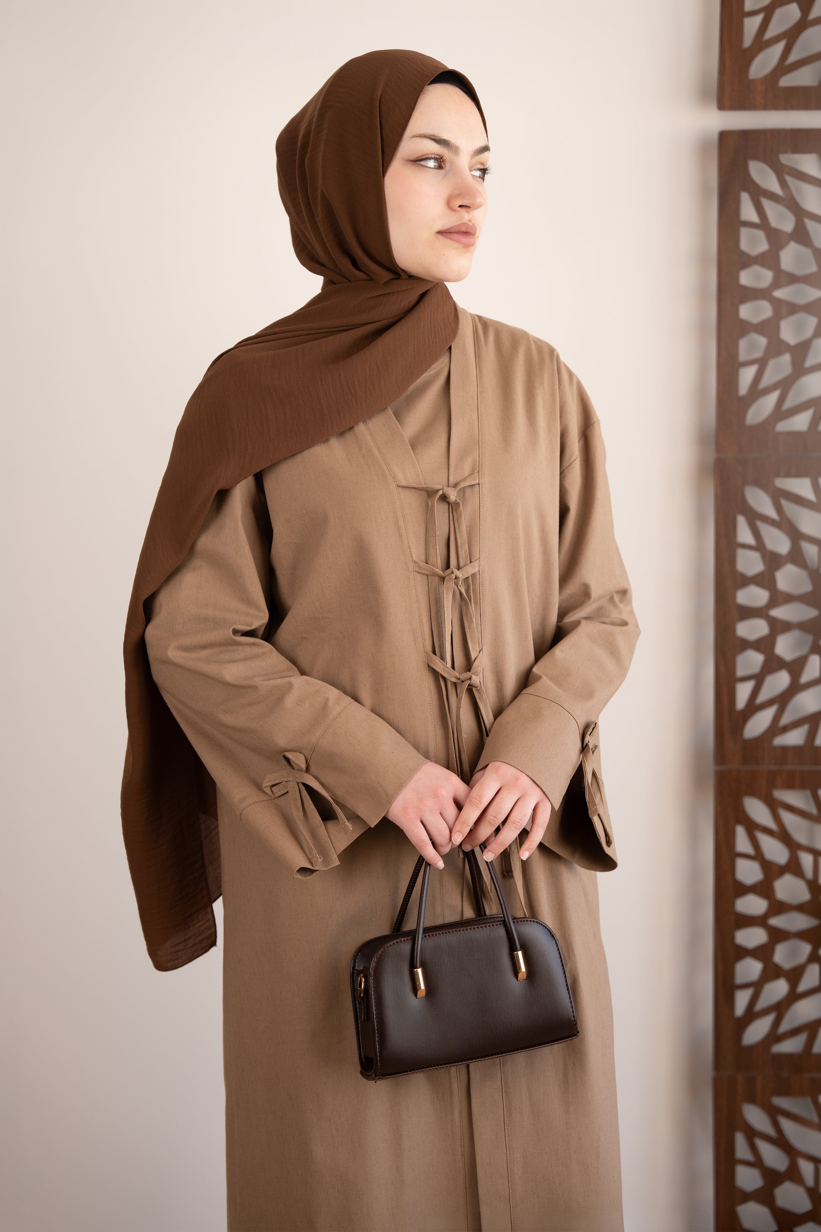 Keten Kimono İkili Takım Sütlü Kahve