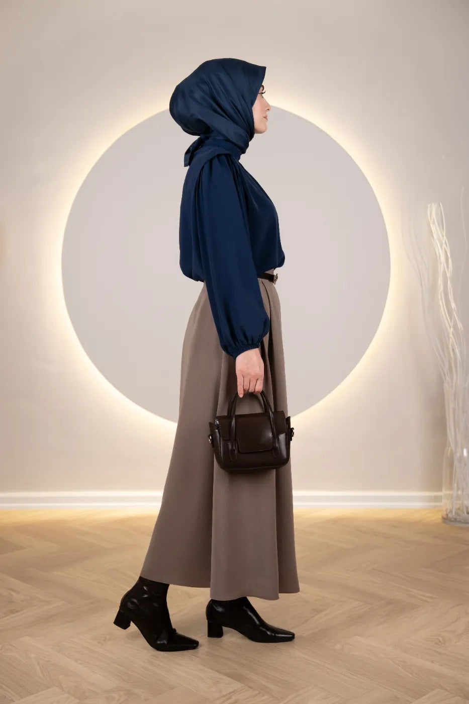 Çift Pileli A Kesim Etek VİZON