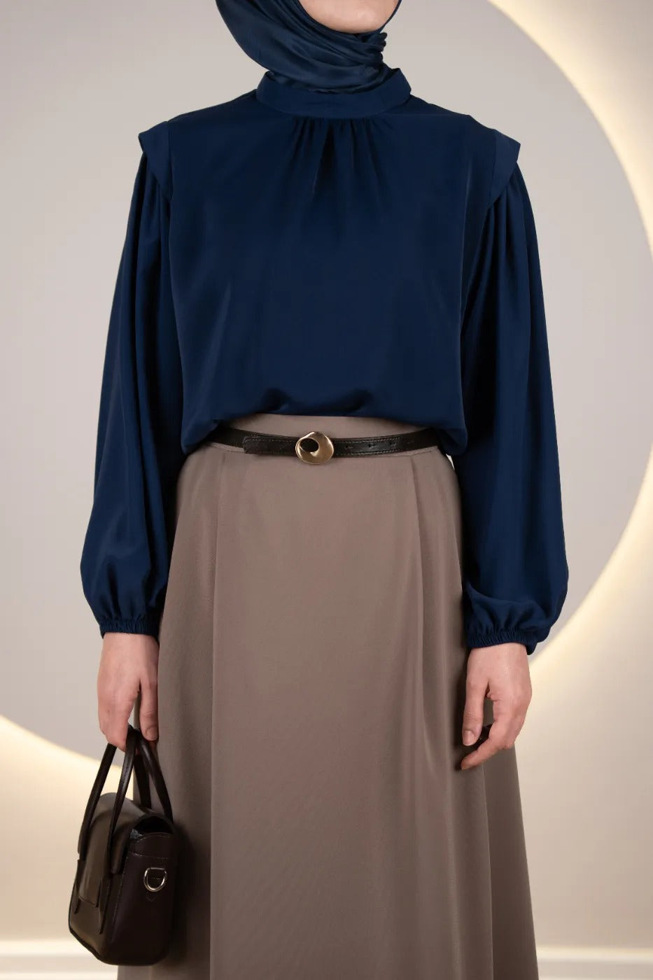 Çift Pileli A Kesim Etek VİZON