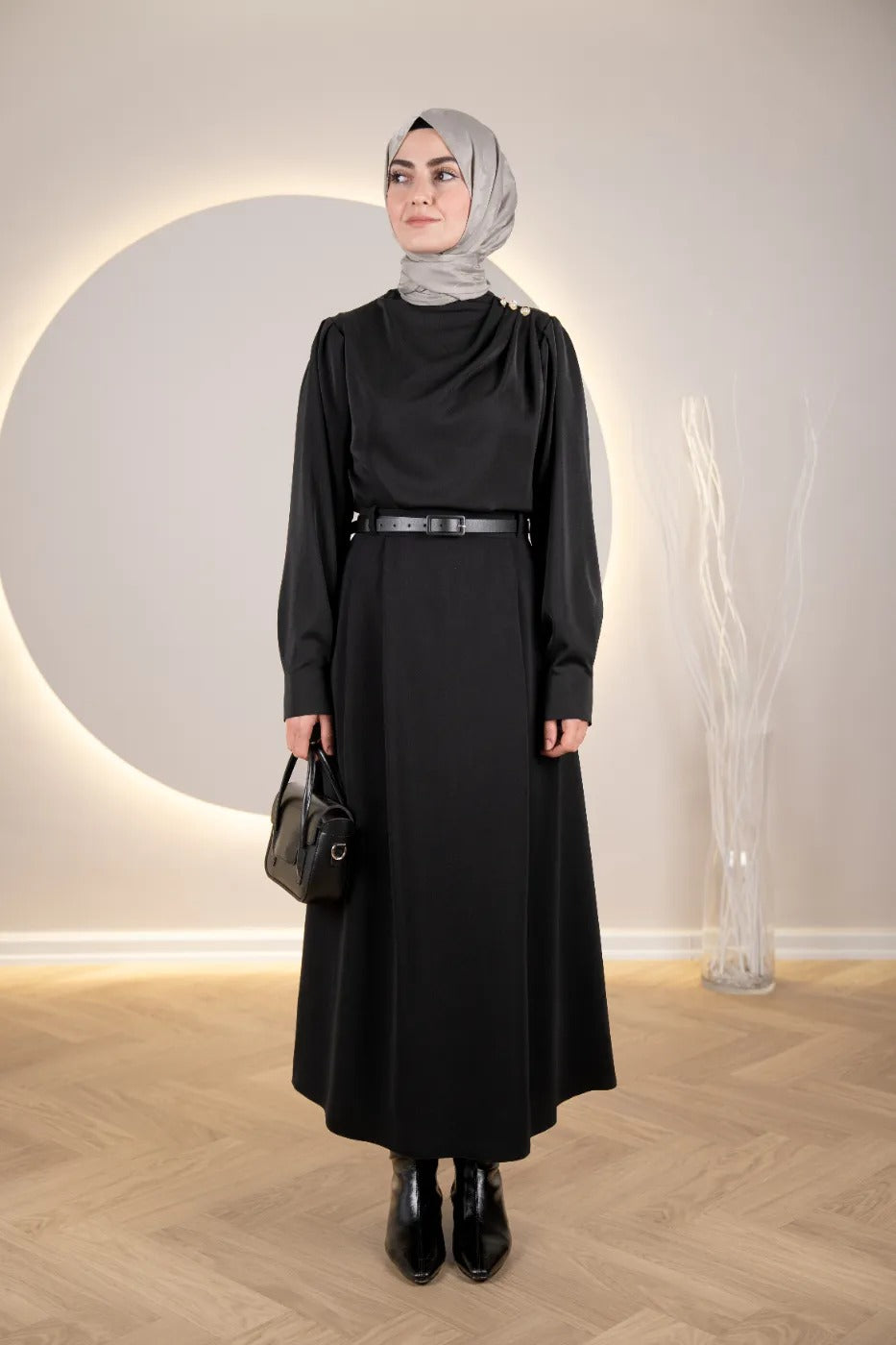 Çift Pileli A Kesim Etek SİYAH