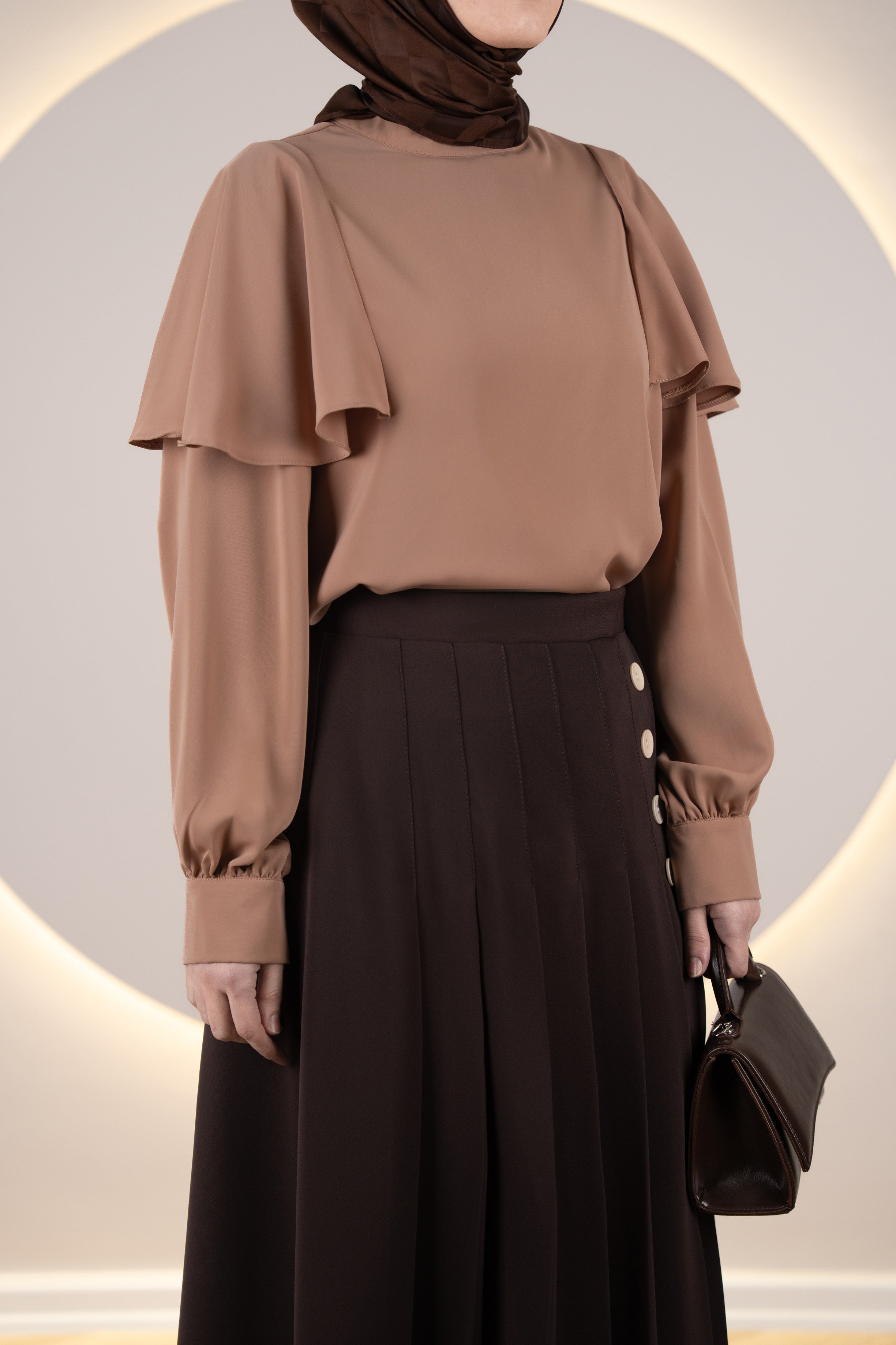 Pileli Yan Düğmeli Etek KAHVERENGİ