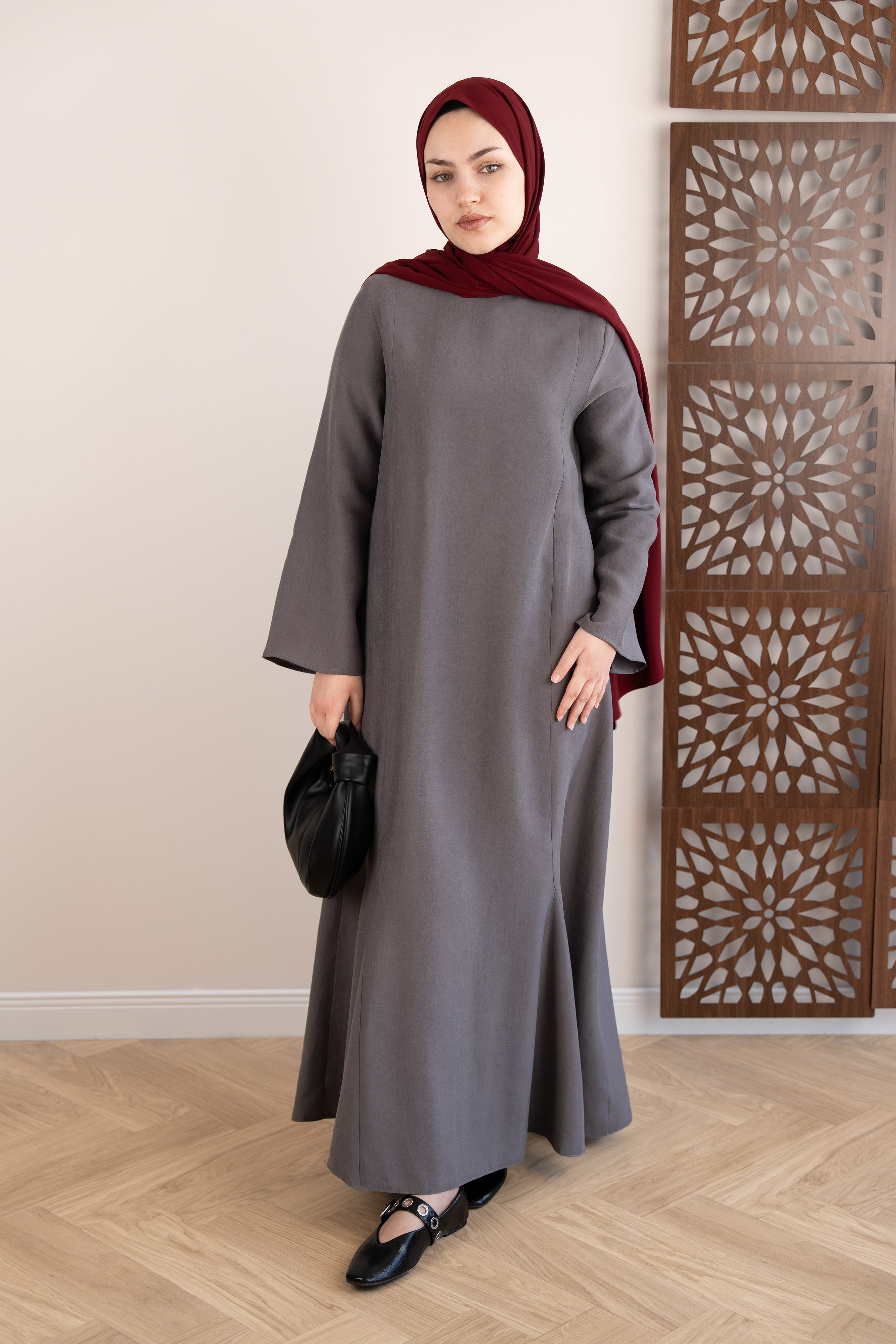 Godeli Modal Elbise GRİ