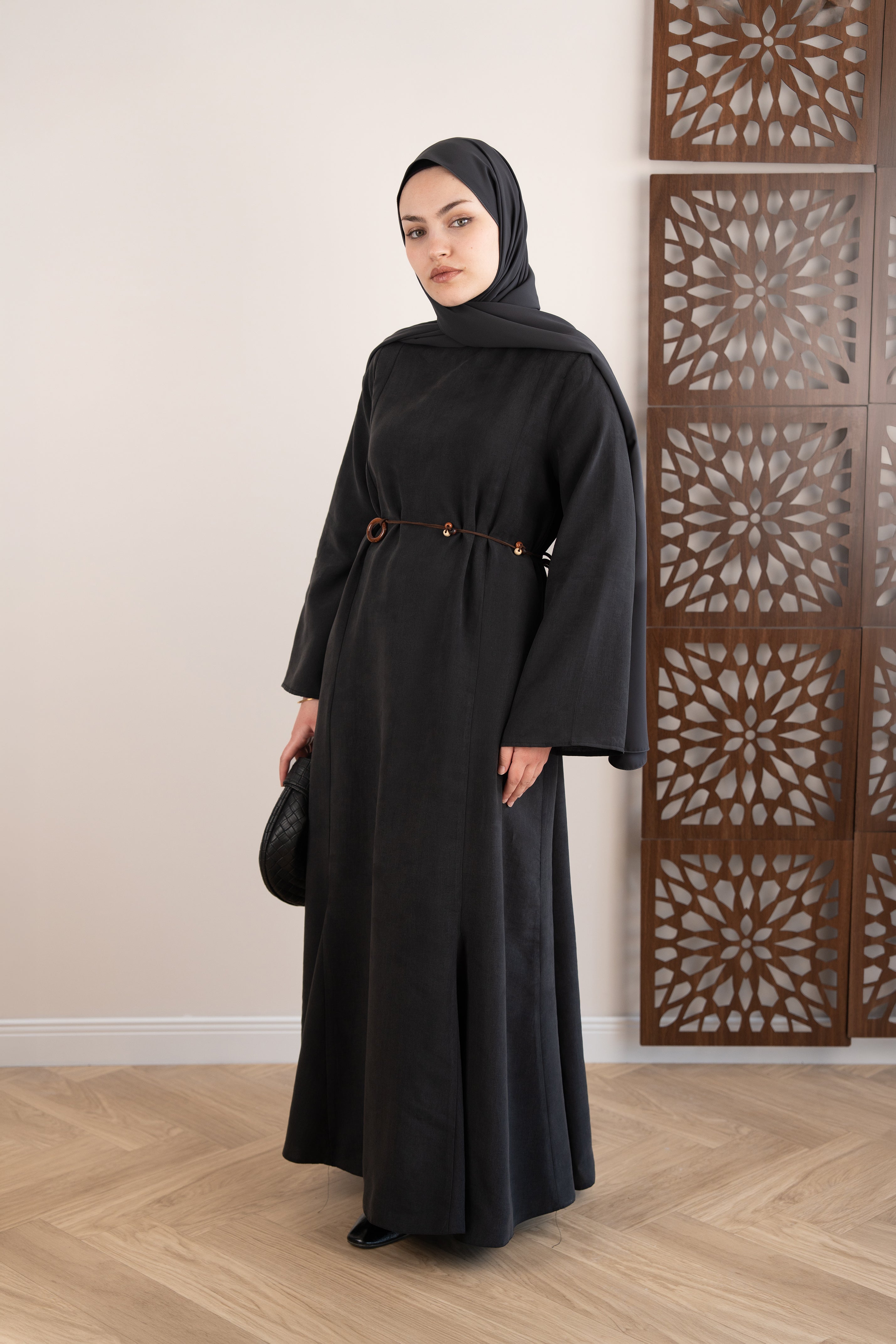 Godeli Modal Elbise Dumanlı Siyah