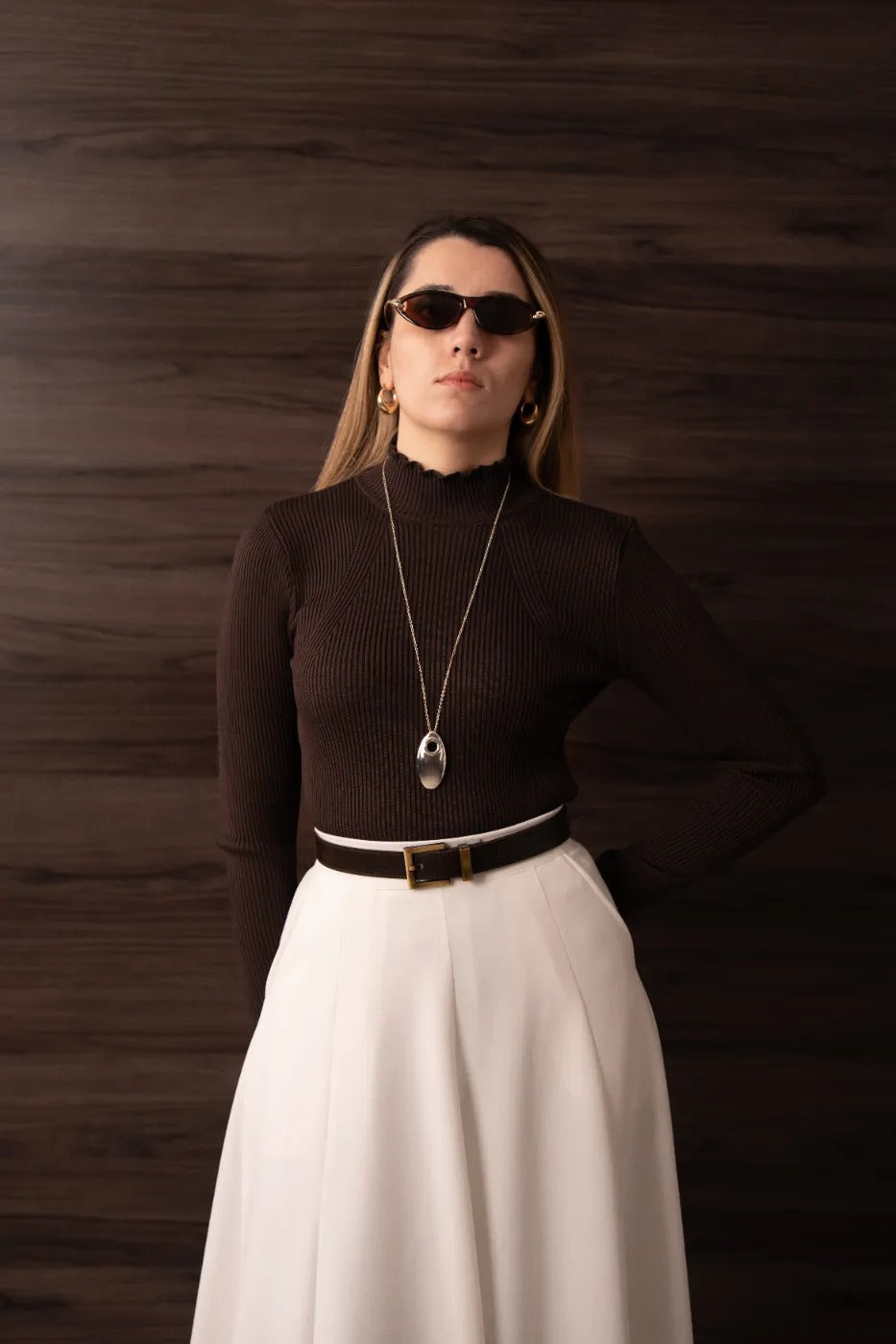 Dik Yaka Triko Body KAHVERENGİ