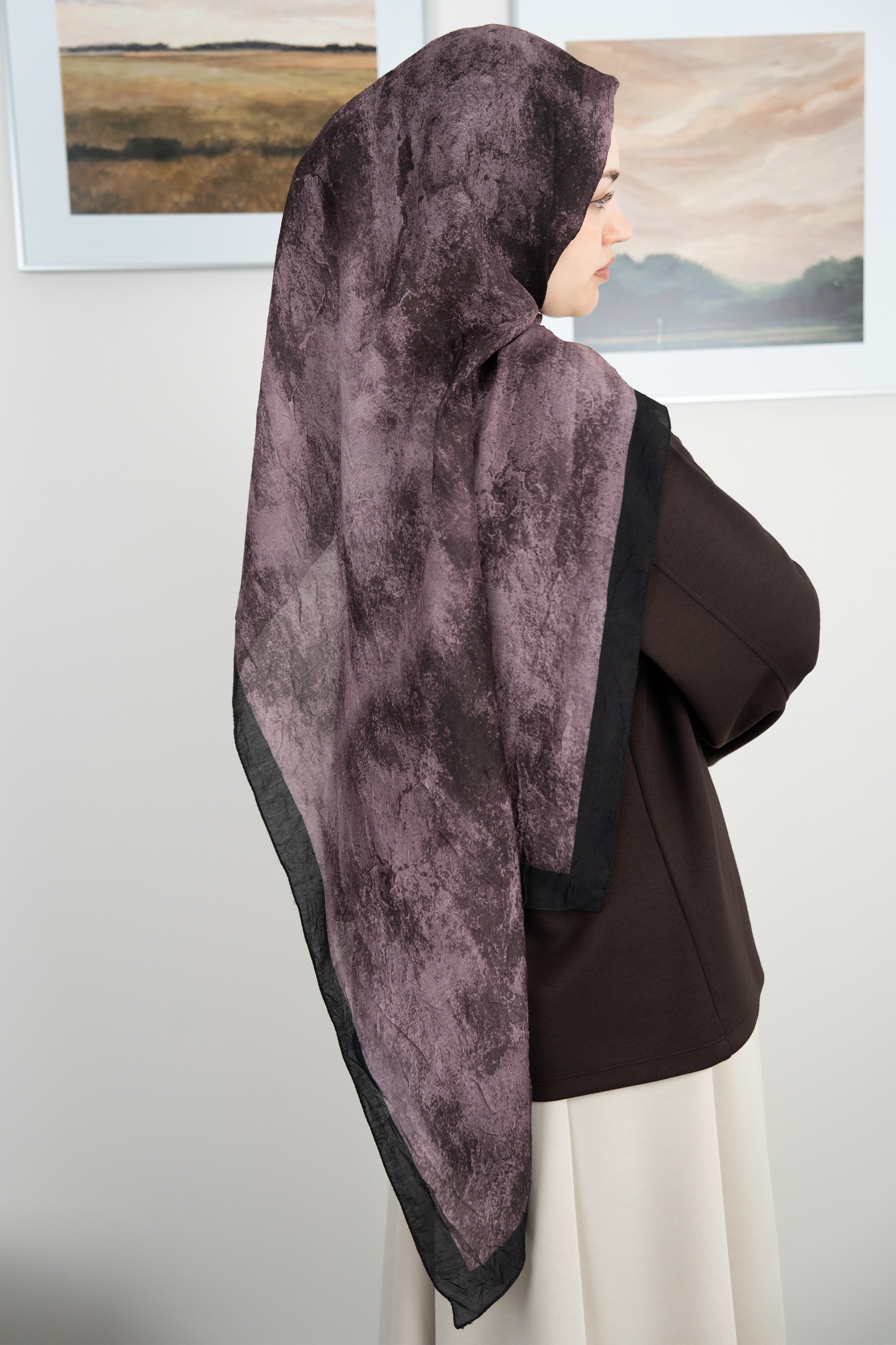 Bulut Desen Şal Siyah - Mor