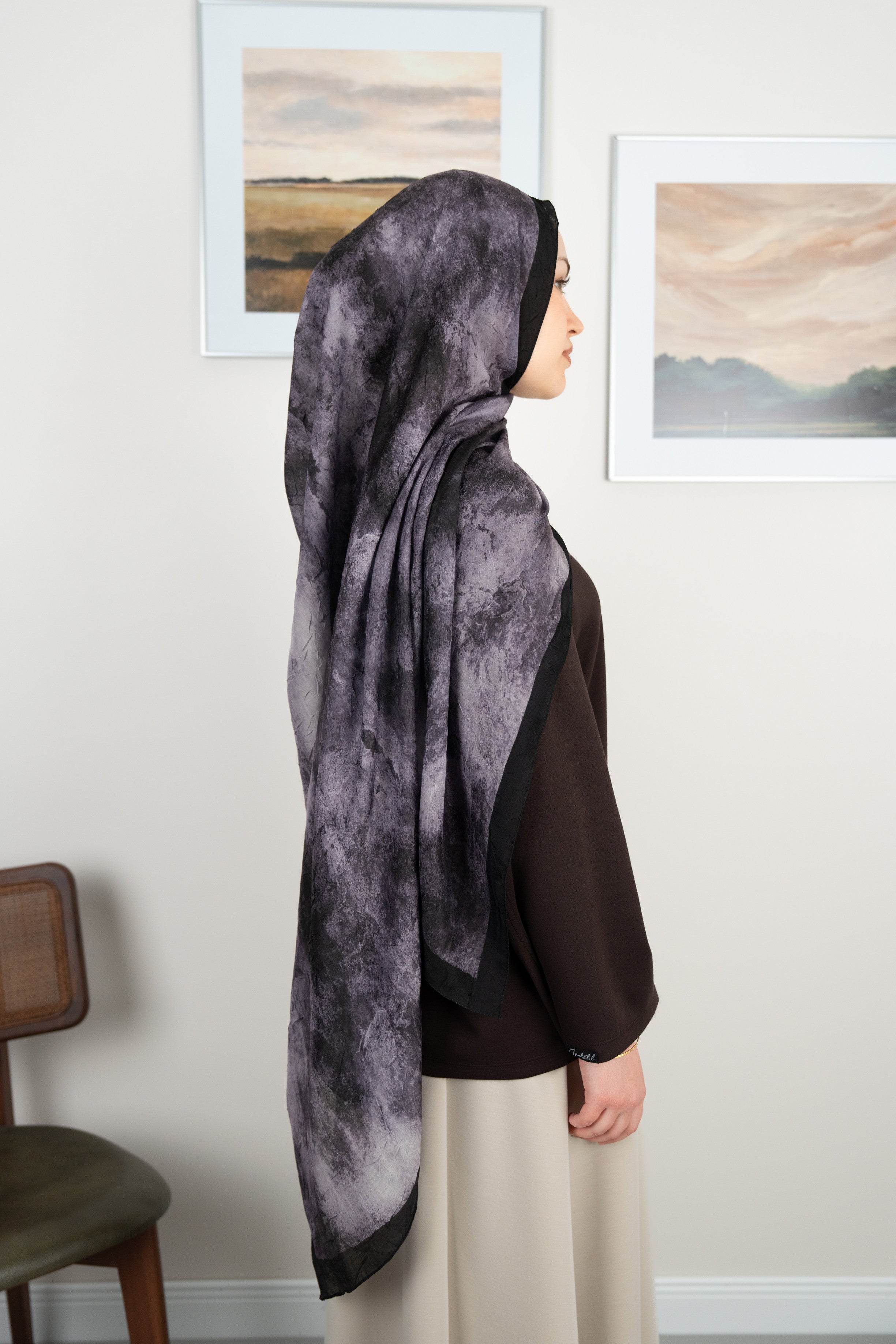 Bulut Desen Şal Antik Mor