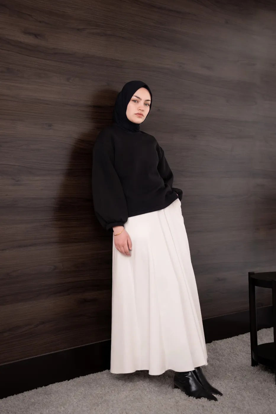 Modal Parçalı Etek Kırık Beyaz