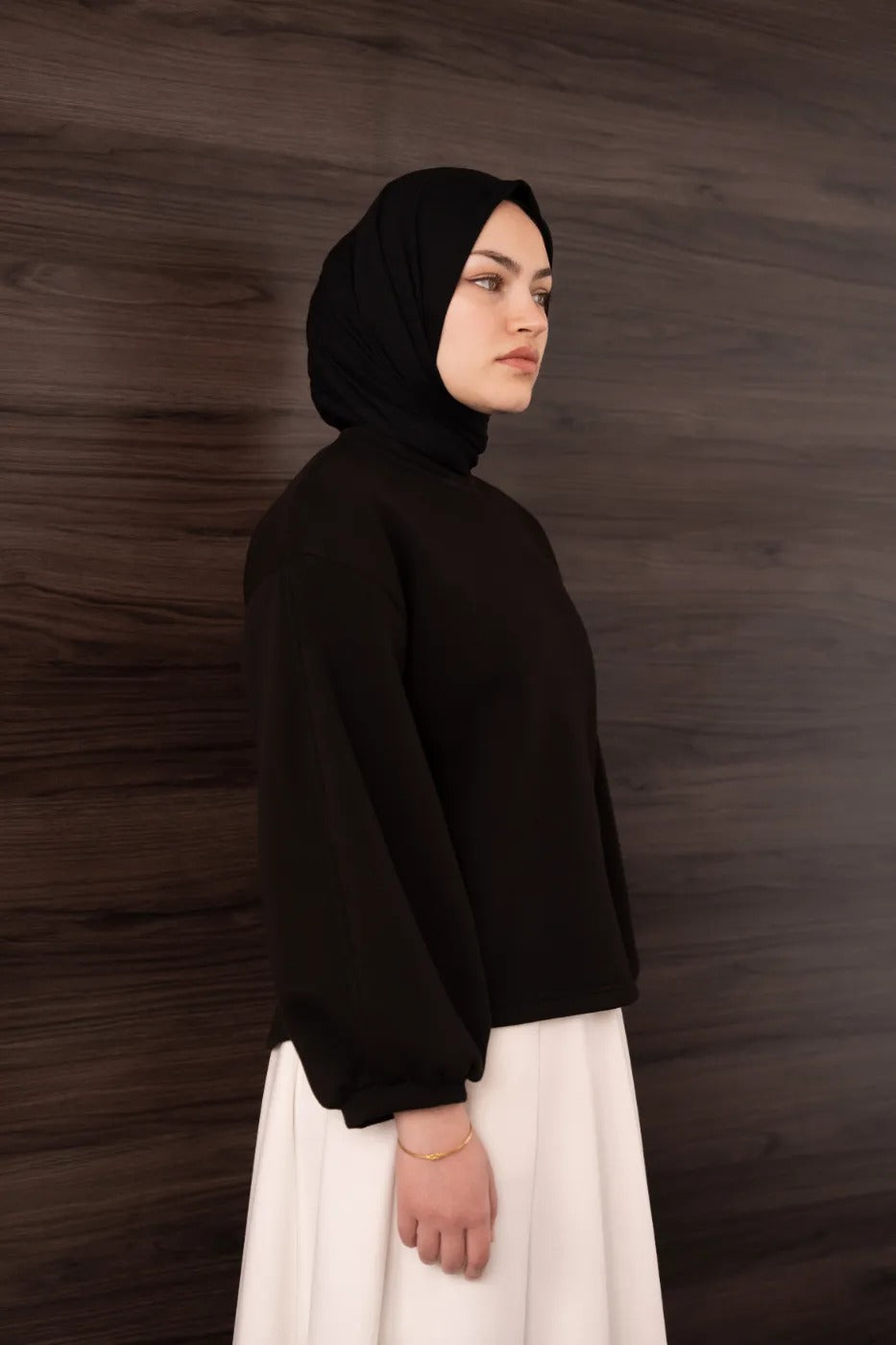 Bomber Kollu Basıc Sweatshirt Siyah