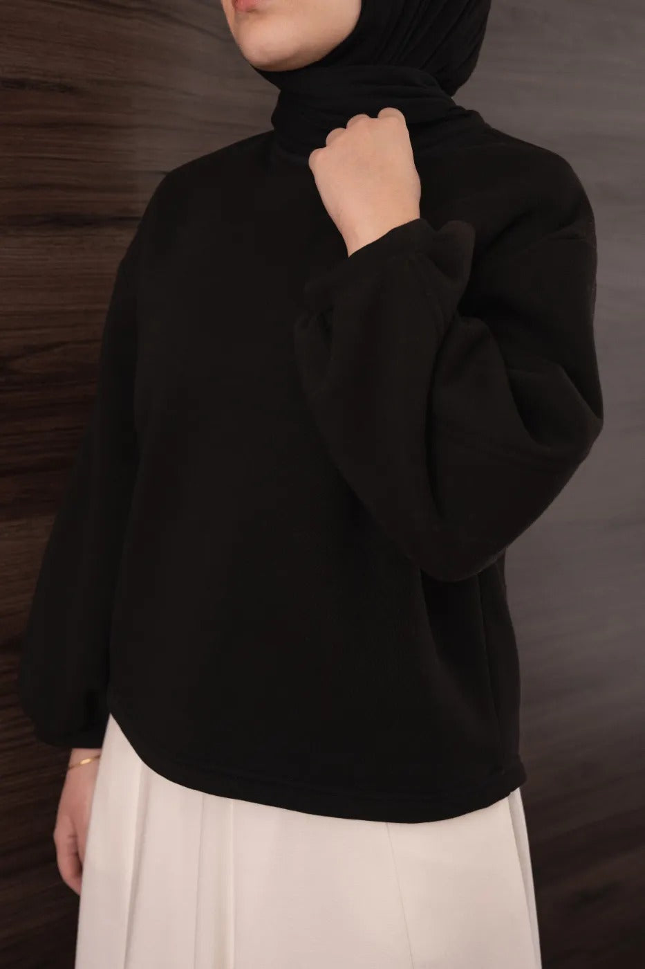 Bomber Kollu Basıc Sweatshirt Siyah