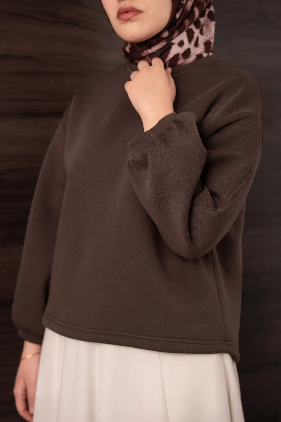 Bomber Kollu Basıc Sweatshirt KAHVERENGİ
