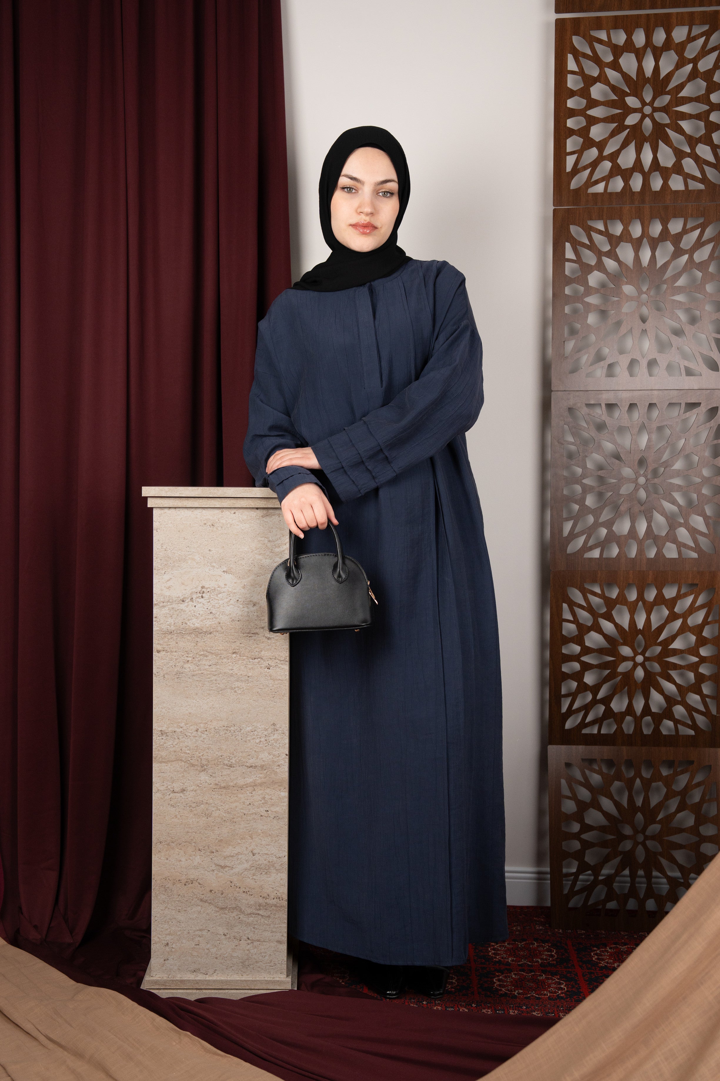 Nisa Nervürlü Elbise LACİVERT