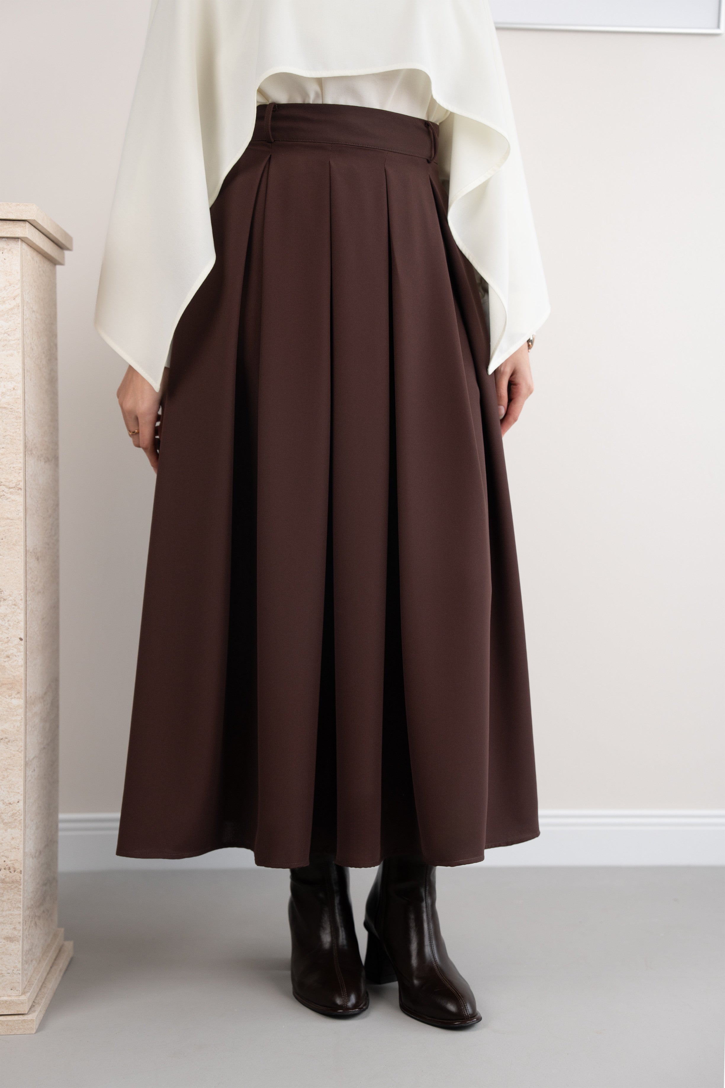 Geniş Pileli Etek KAHVERENGİ