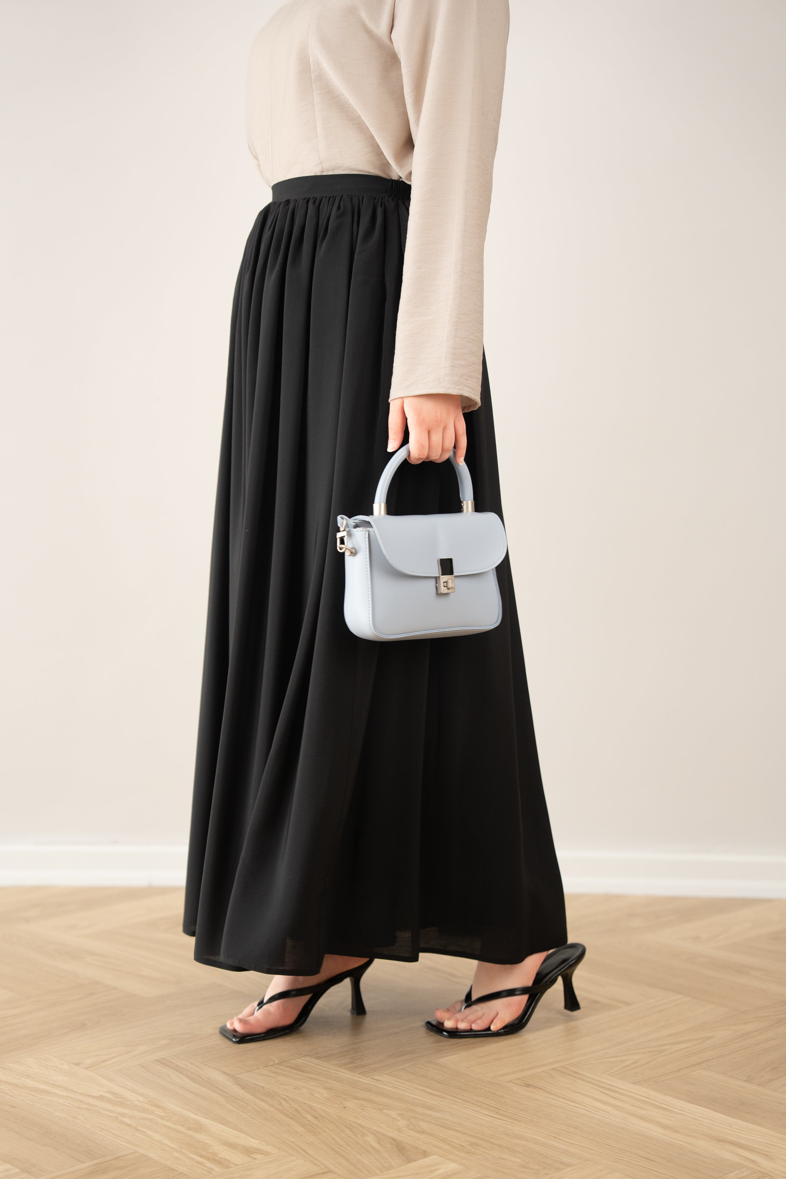Sık Pileli Pamuk Vual Etek SİYAH