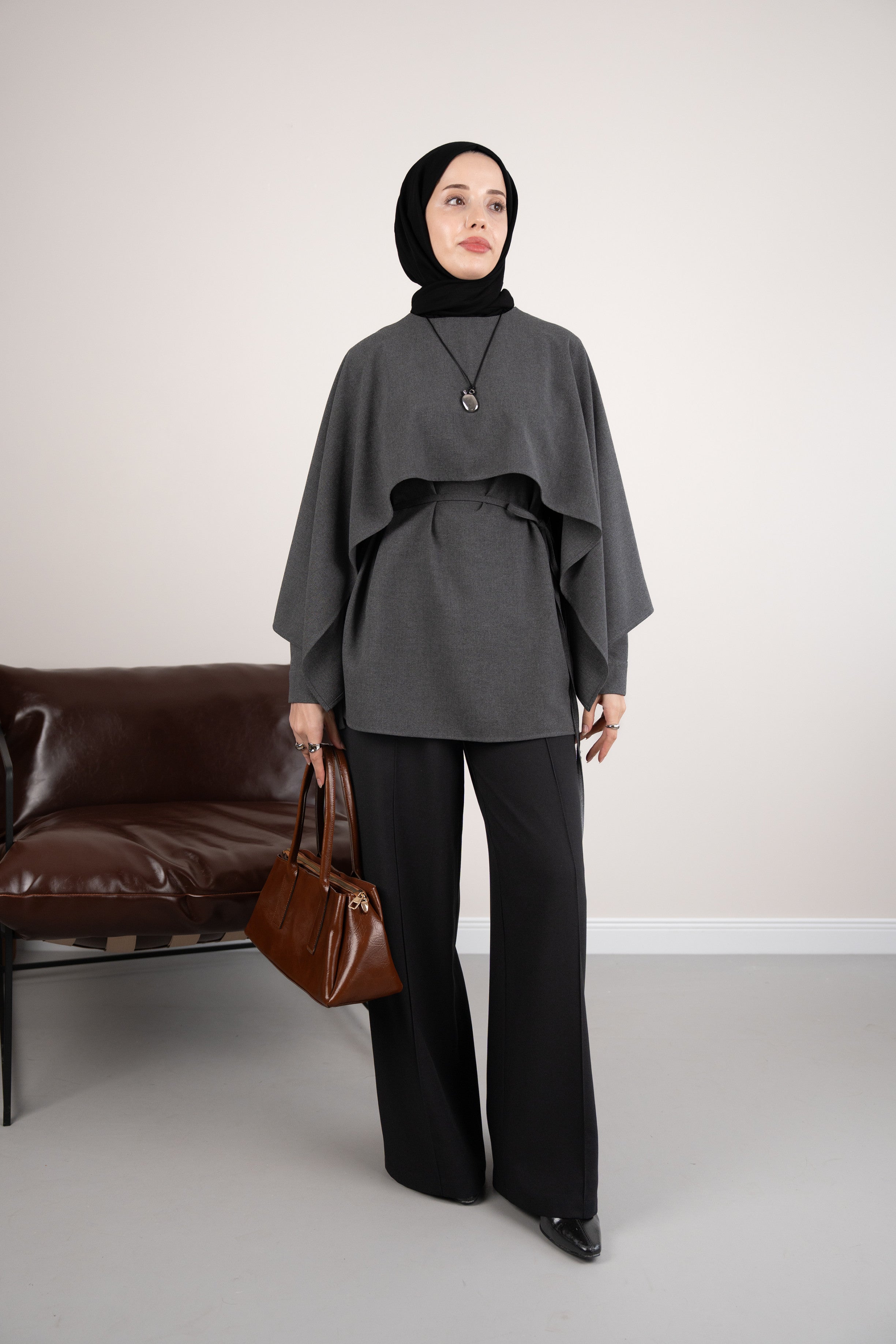 Pelerinli Tunik ANTRASİT