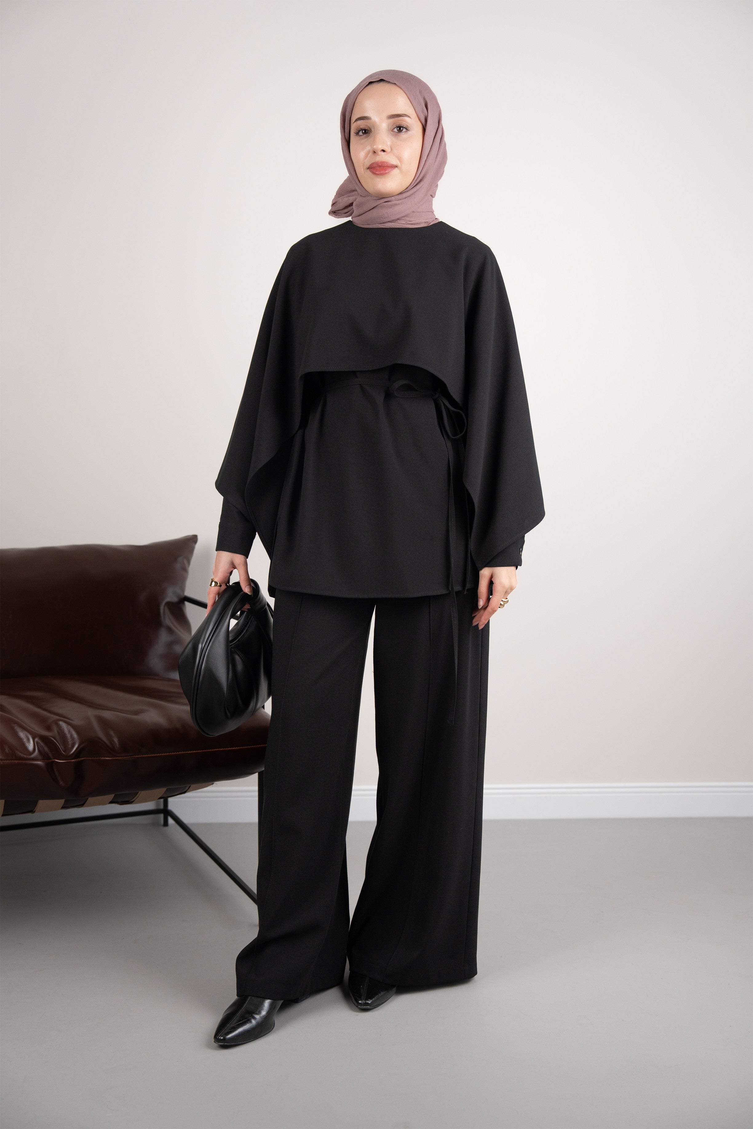 Pelerinli Tunik SİYAH