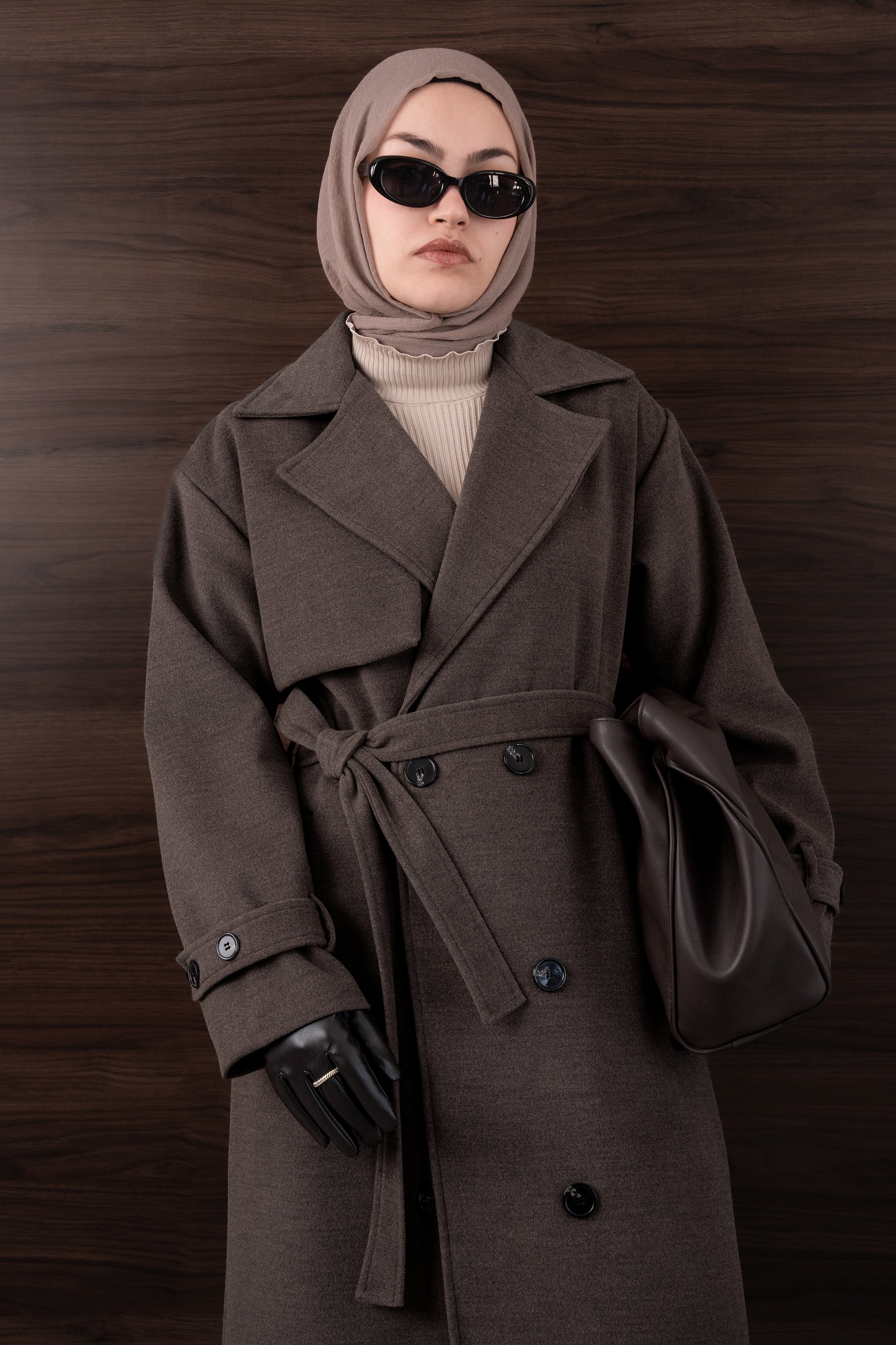 Premium Kaşe Trenç Kaban KAHVERENGİ