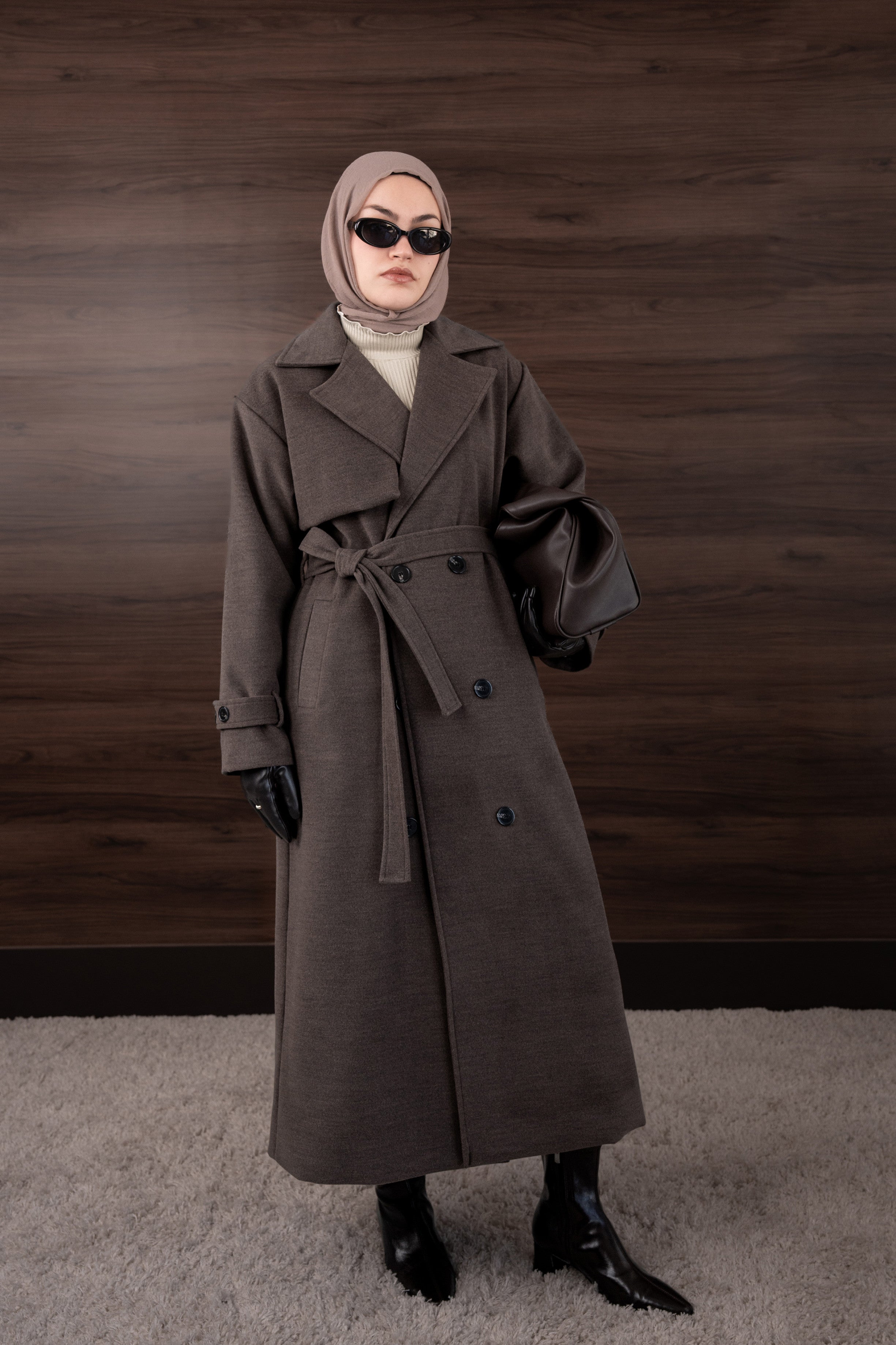 Premium Kaşe Trenç Kaban KAHVERENGİ