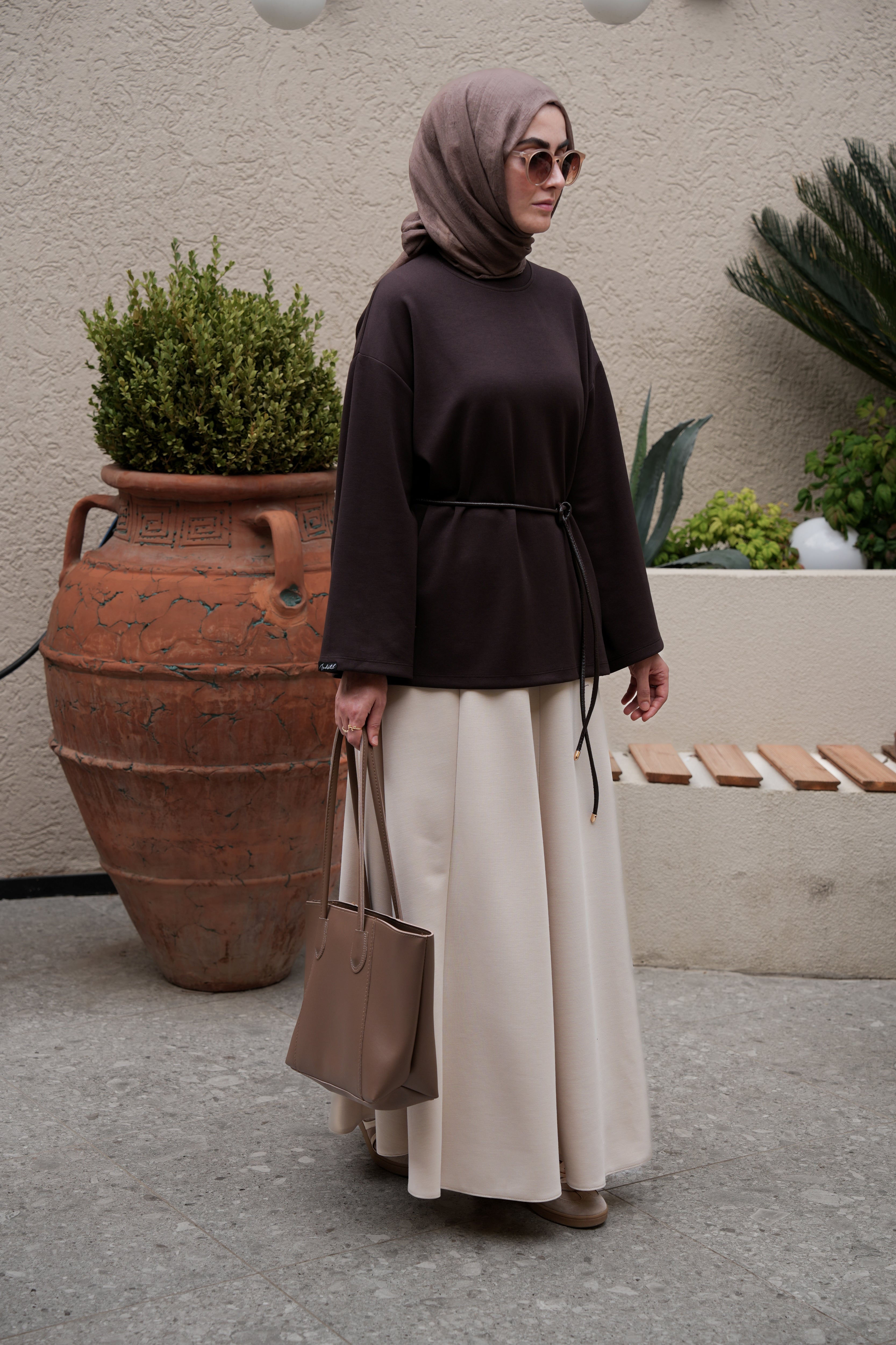 Modal Parçalı Etek BEJ