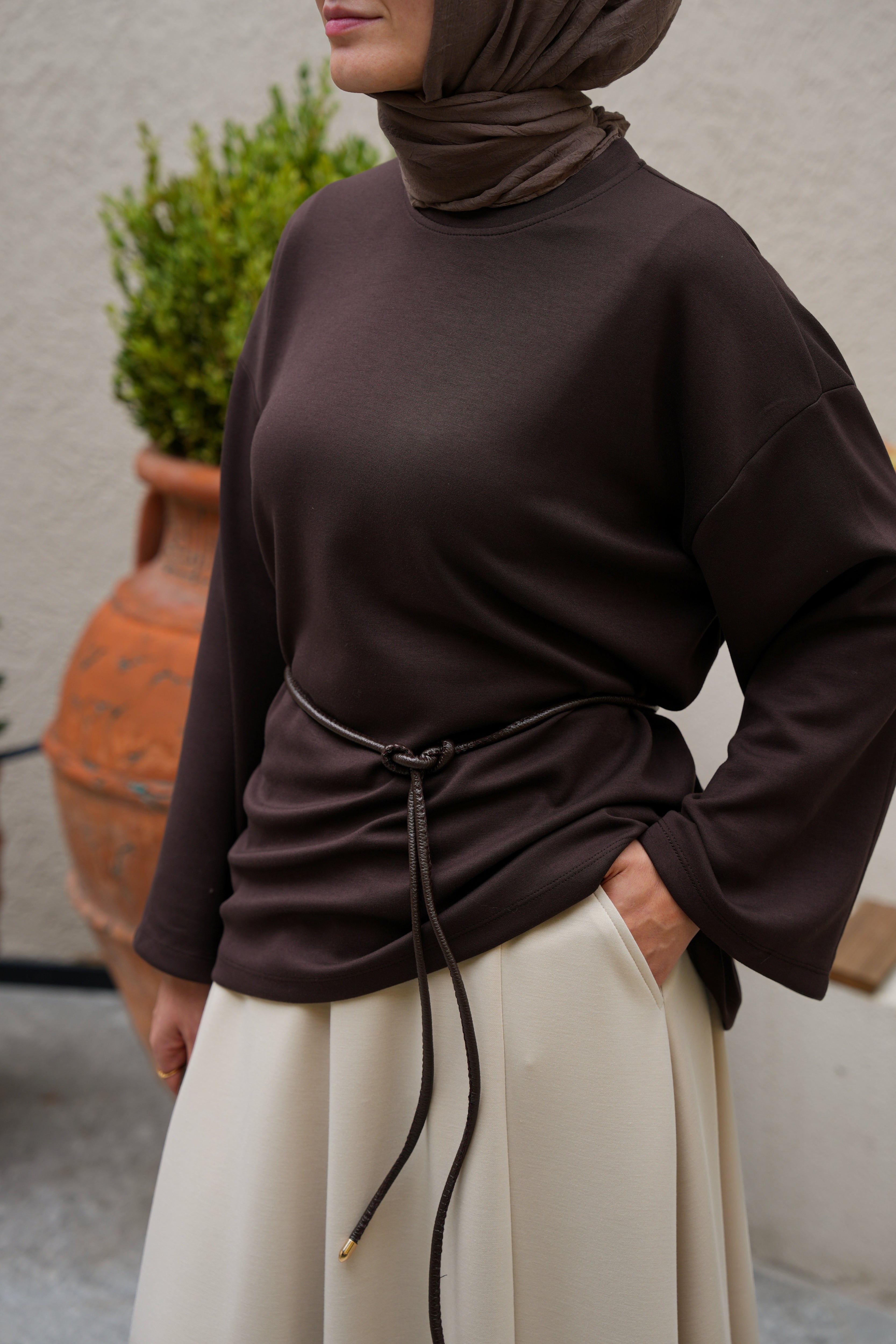 Modal Parçalı Etek BEJ