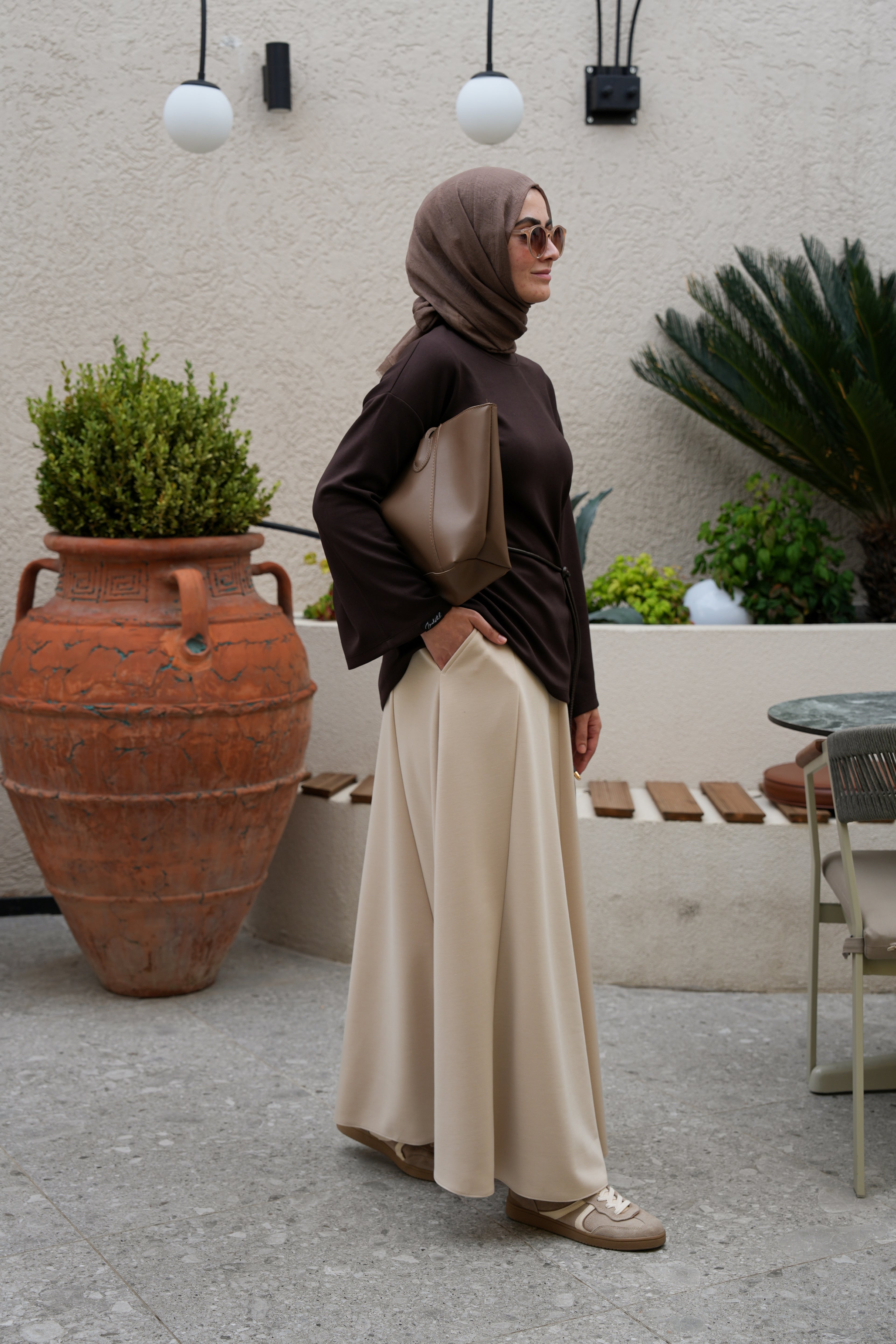 Modal Parçalı Etek BEJ