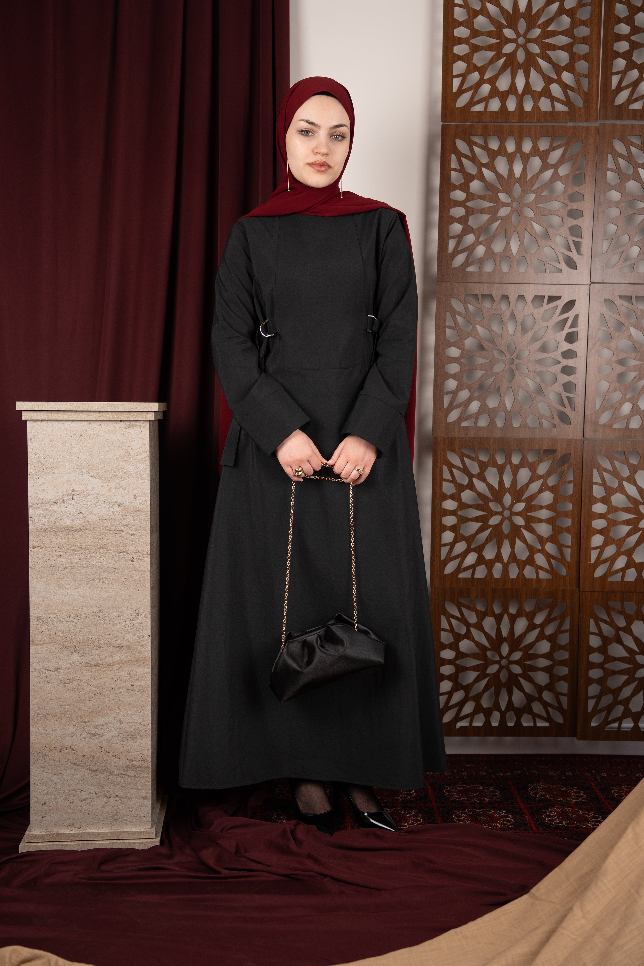 D Tokalı Elbise SİYAH