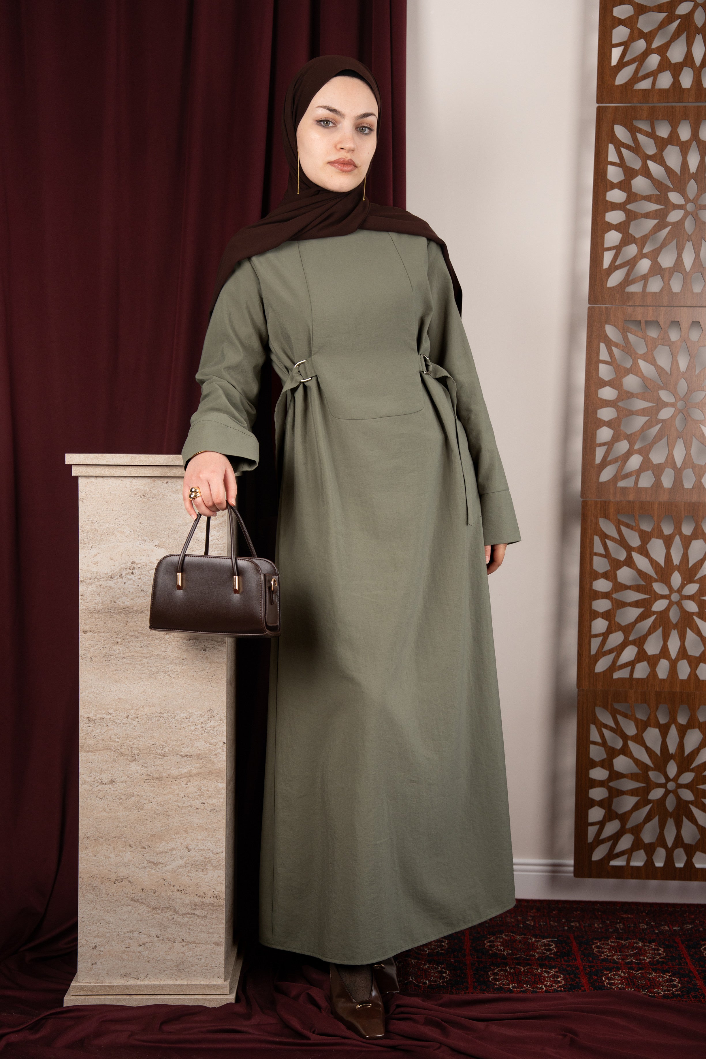 D Tokalı Elbise YEŞİL