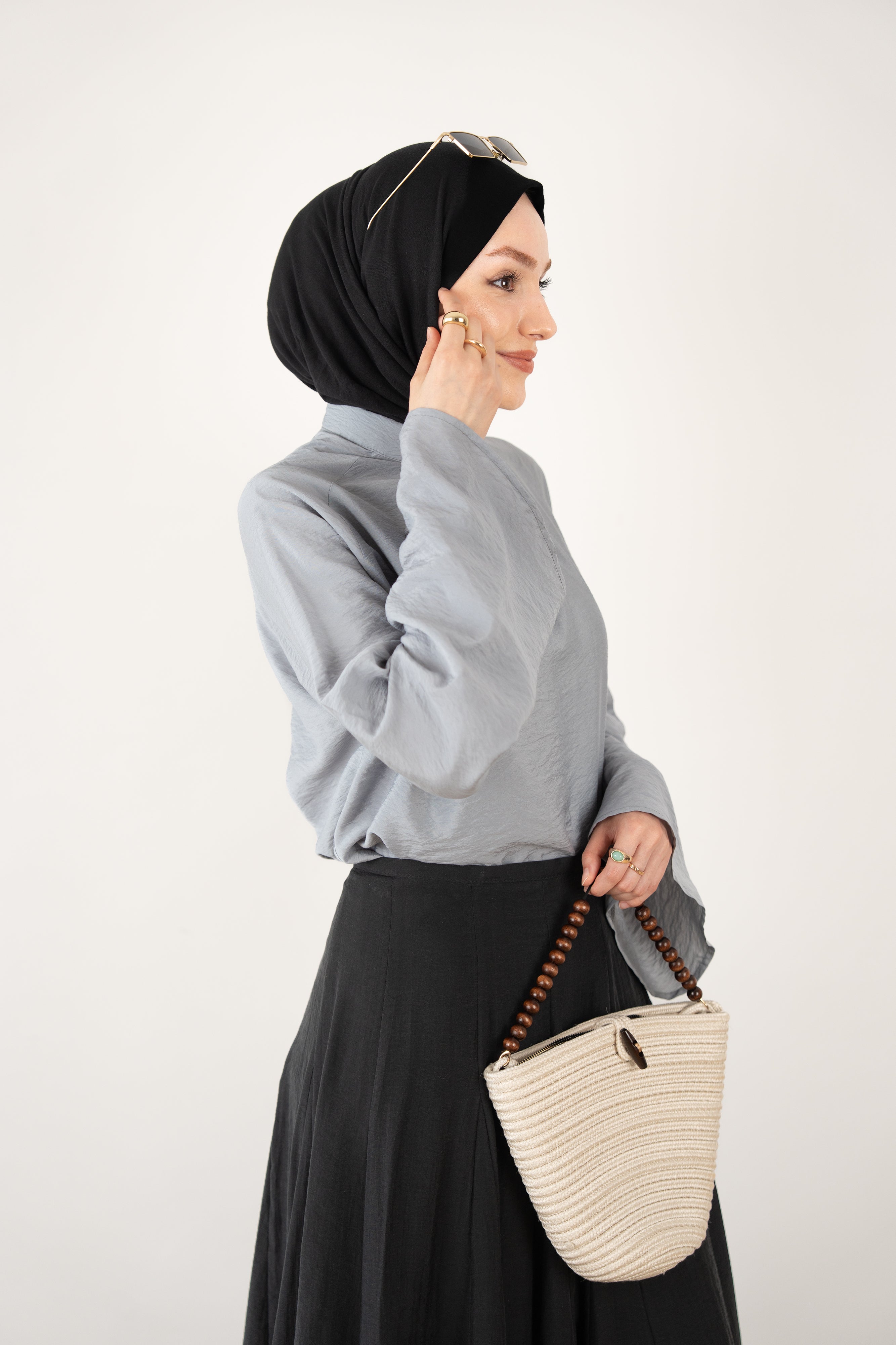 Helen Hakim Yaka Dökümlü Bluz MAVİ