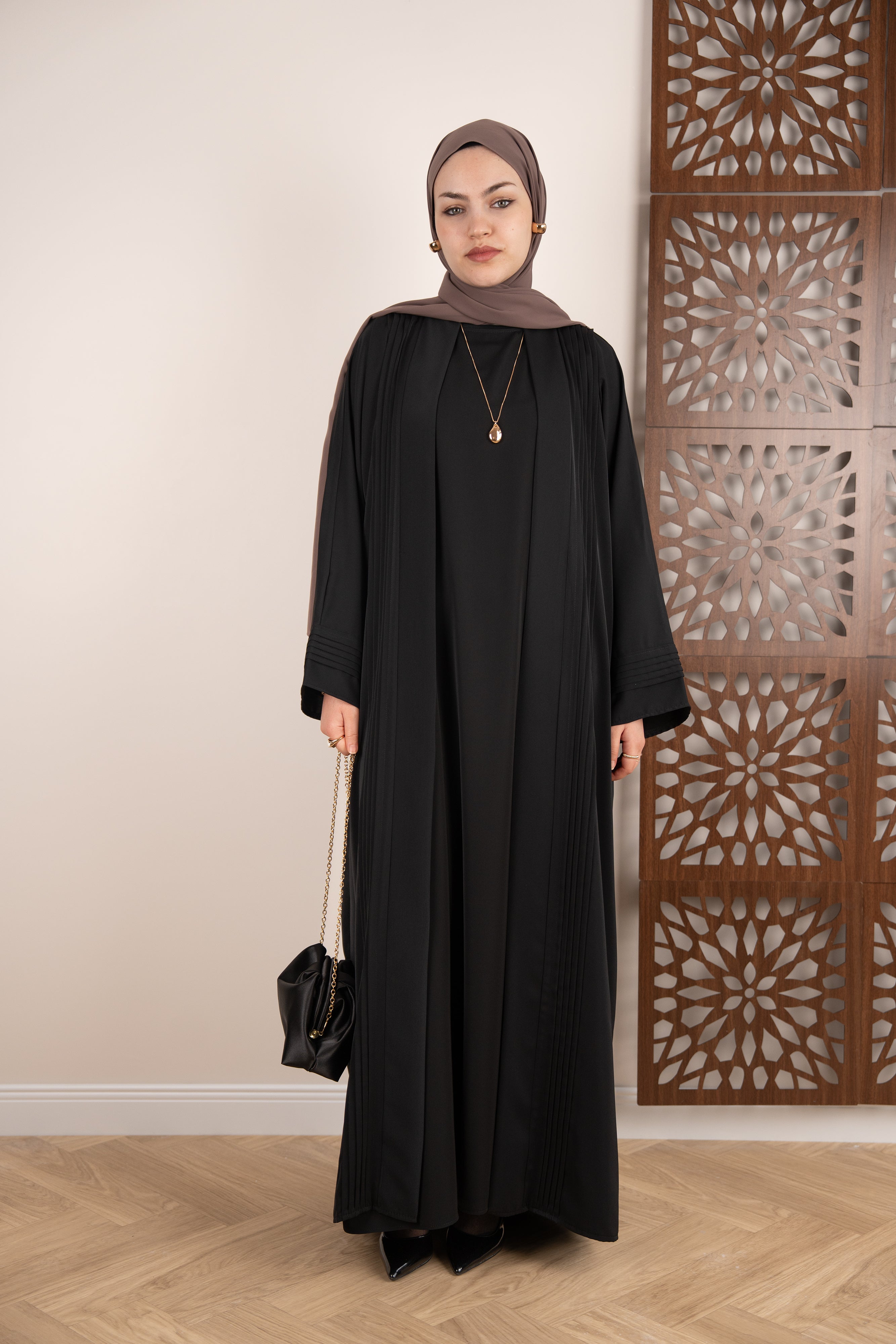 Nervürlü Abaya SİYAH