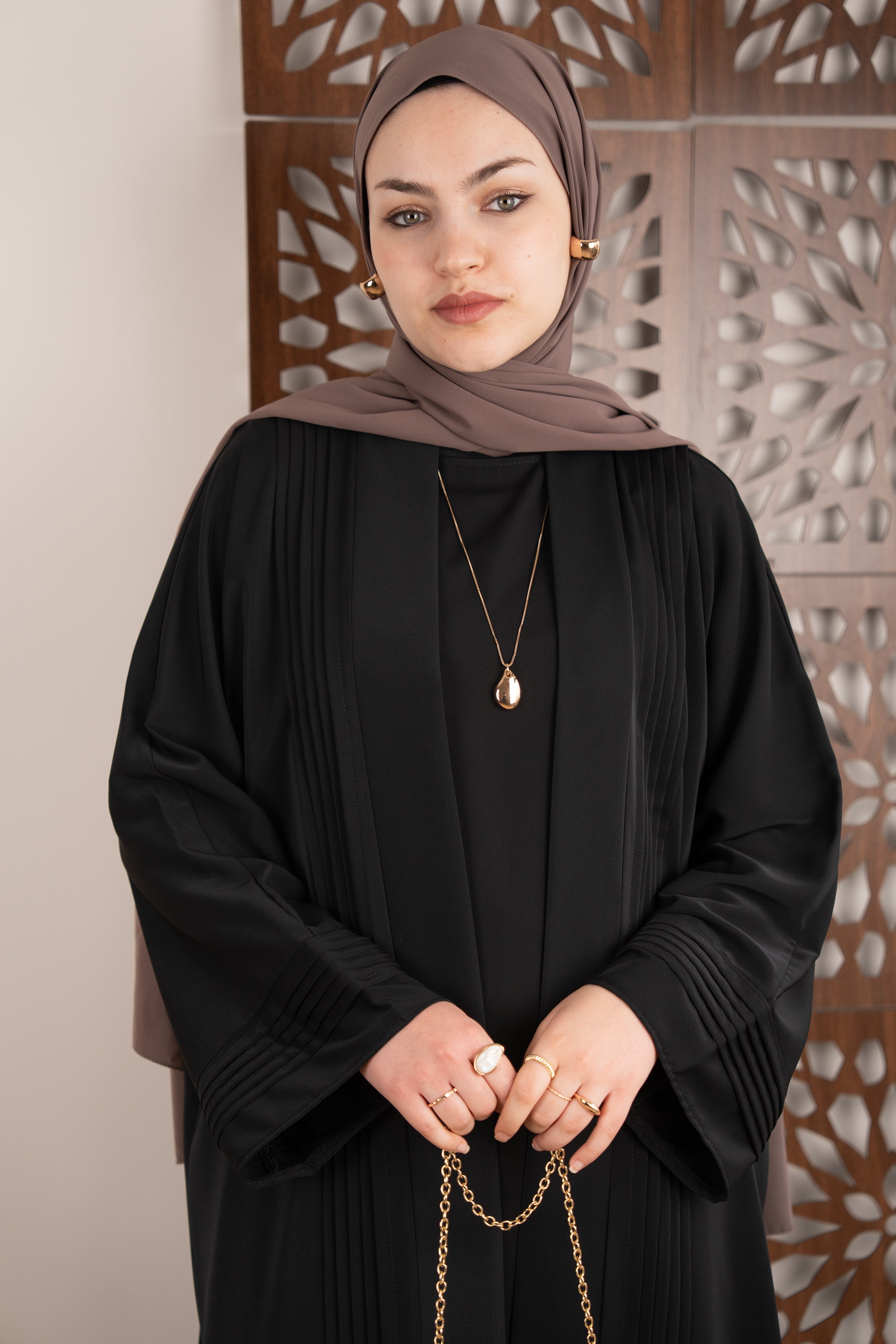 Nervürlü Abaya SİYAH