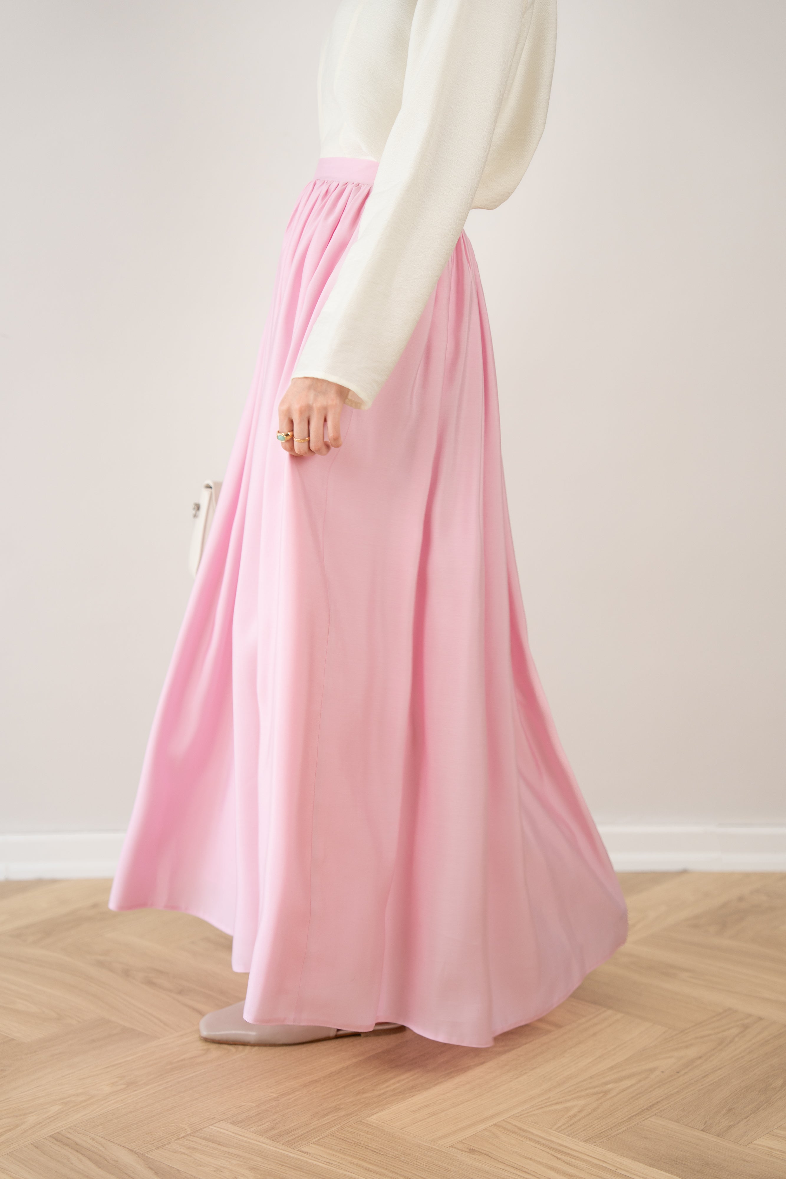 Sık Pileli Pamuk Vual Etek PEMBE