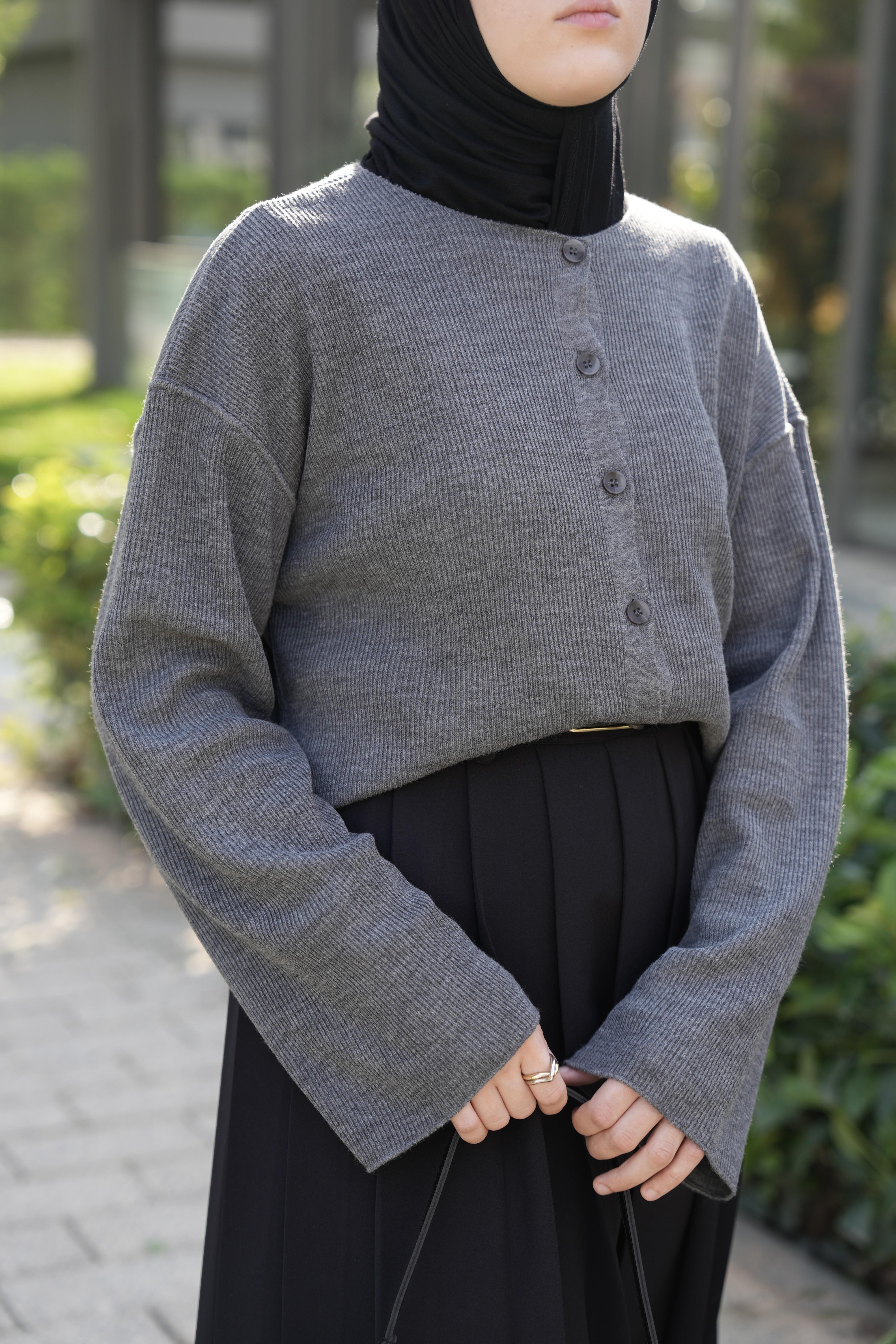 Düğmeli Basıc Hırka ANTRASİT