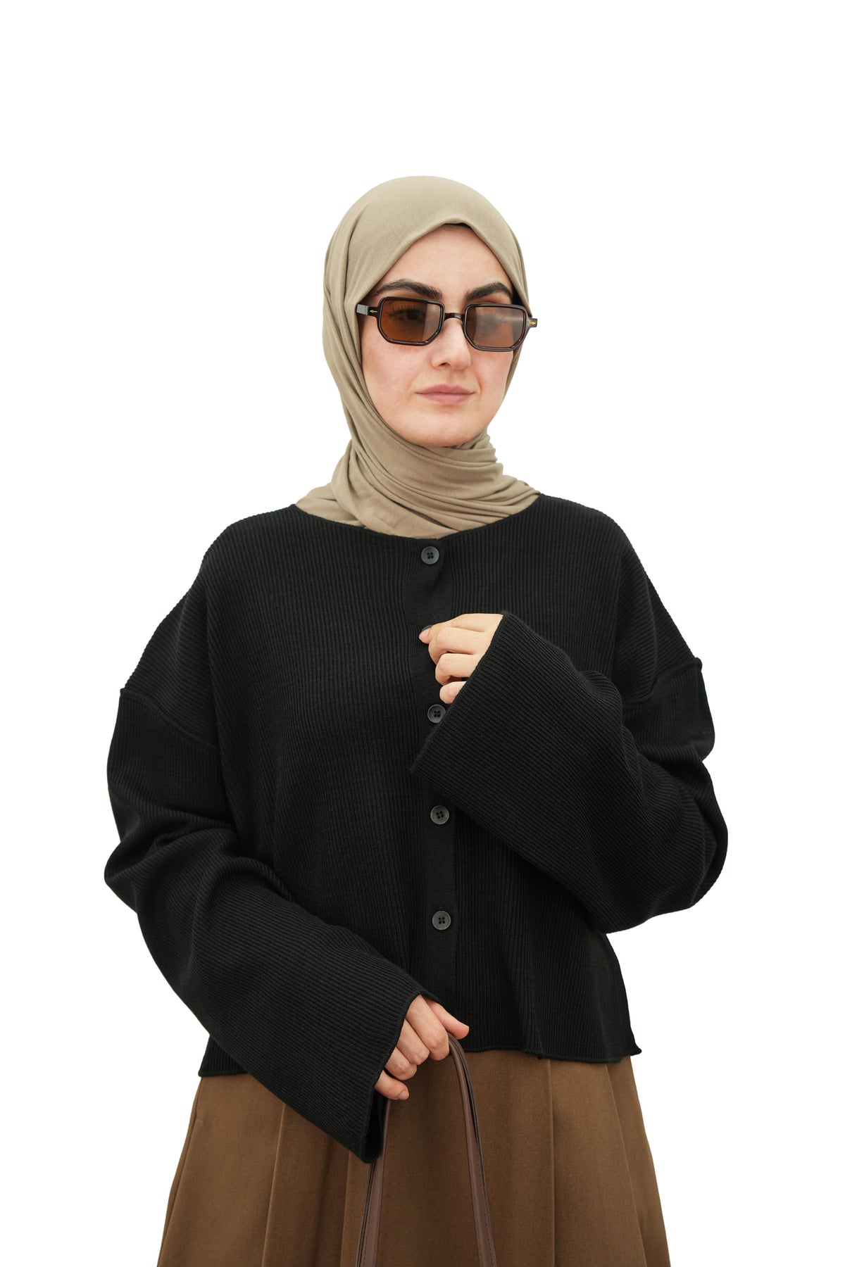 Düğmeli Basıc Hırka SİYAH