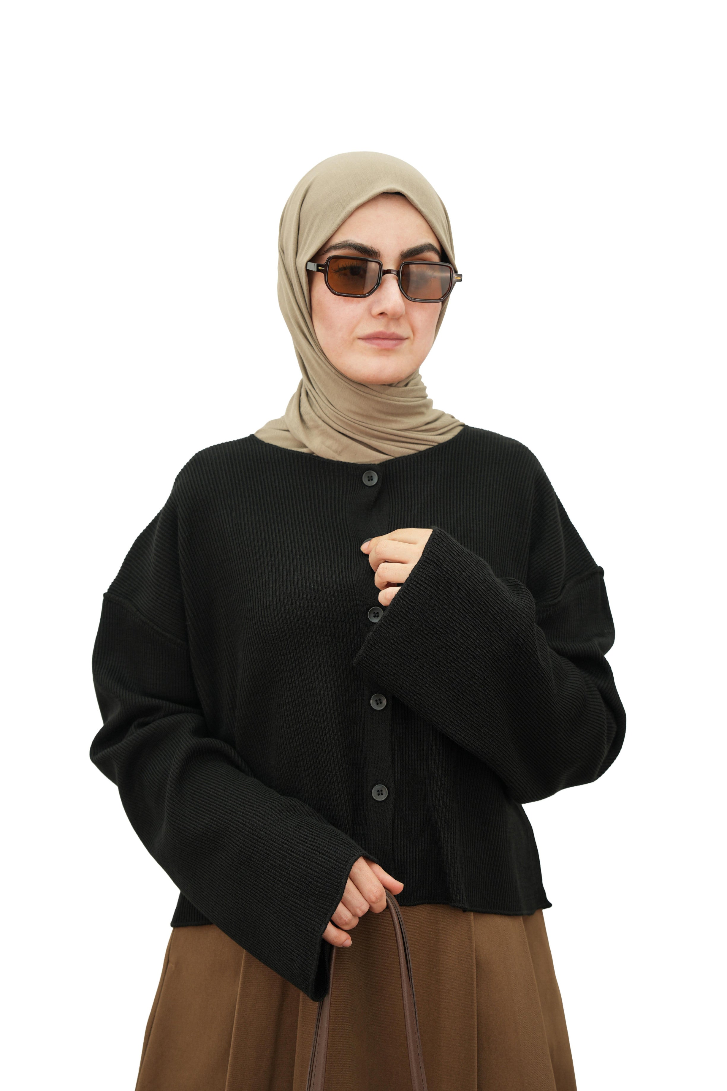 Düğmeli Basıc Hırka SİYAH