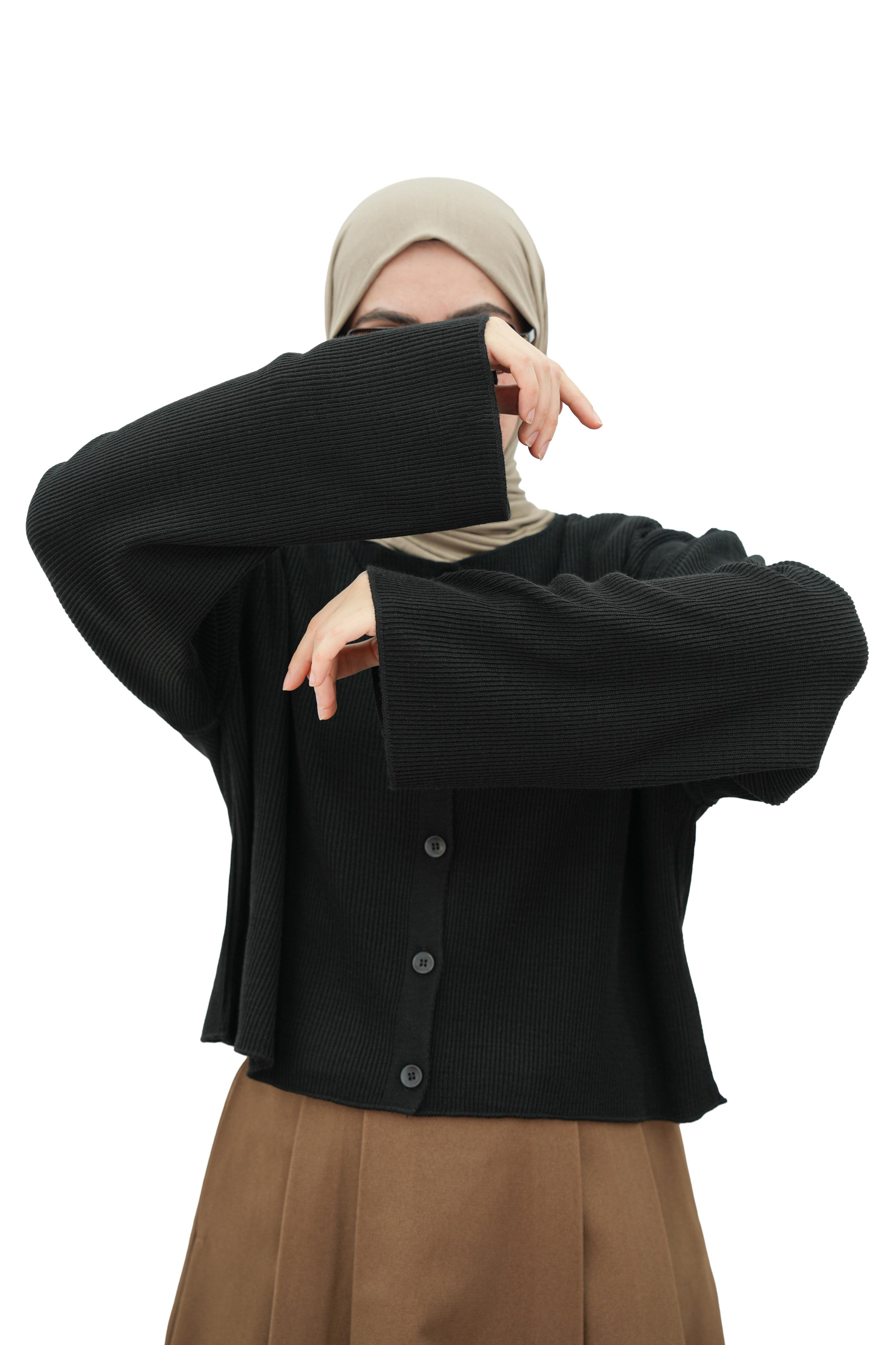 Düğmeli Basıc Hırka SİYAH