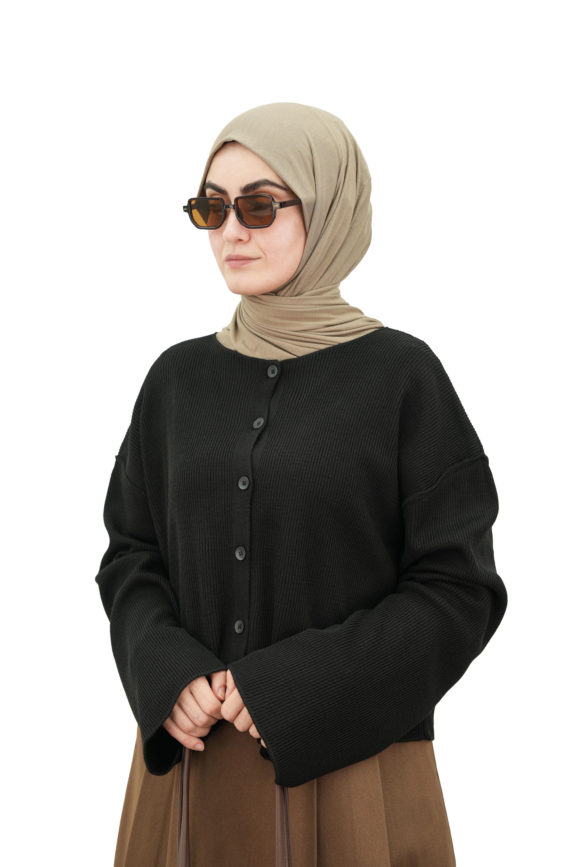 Düğmeli Basıc Hırka SİYAH