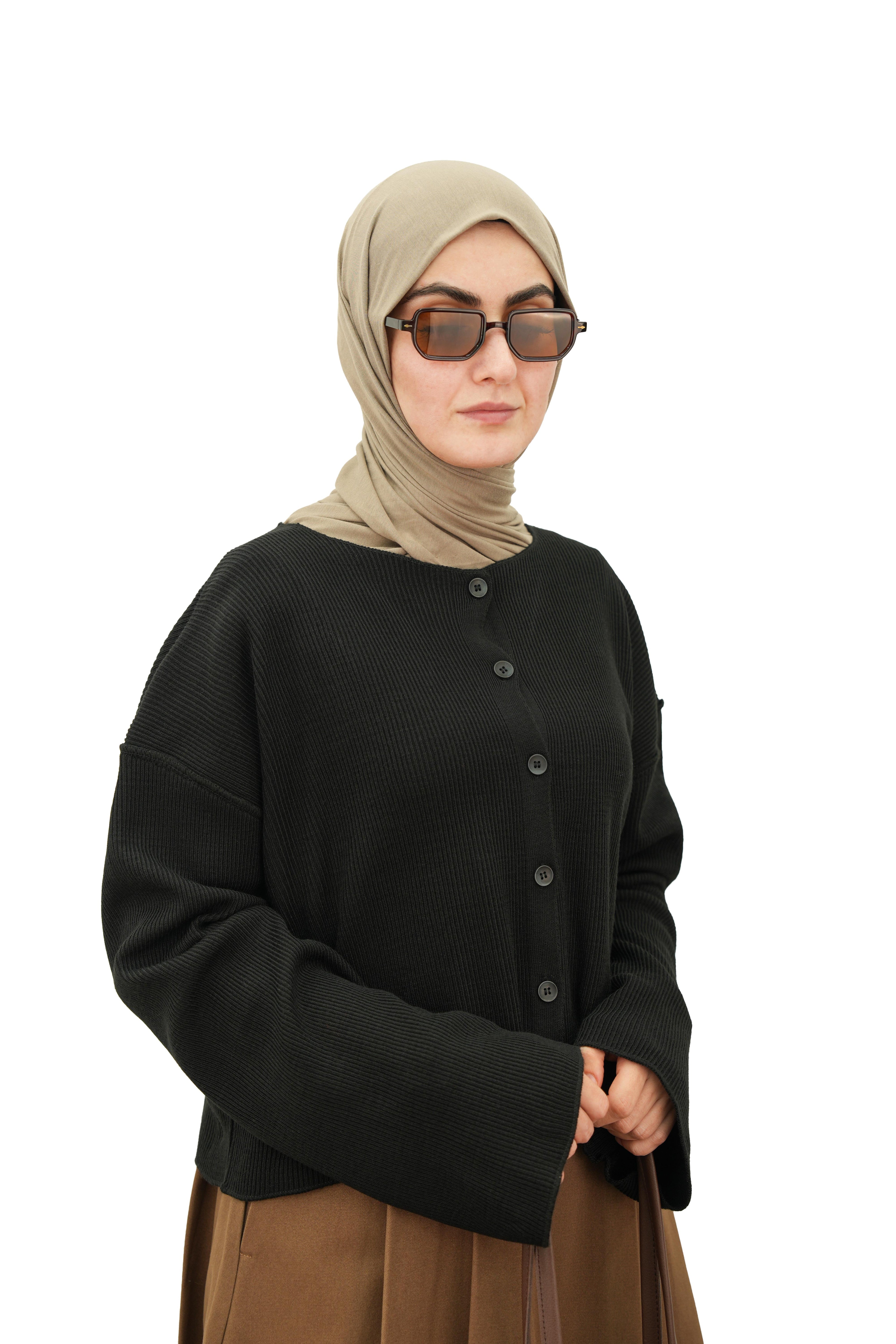 Düğmeli Basıc Hırka SİYAH