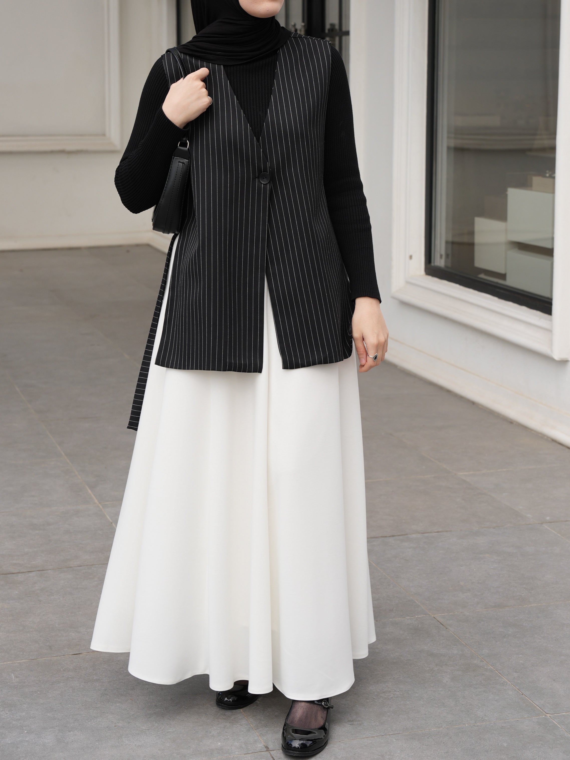 Modal Parçalı Etek Kırık Beyaz