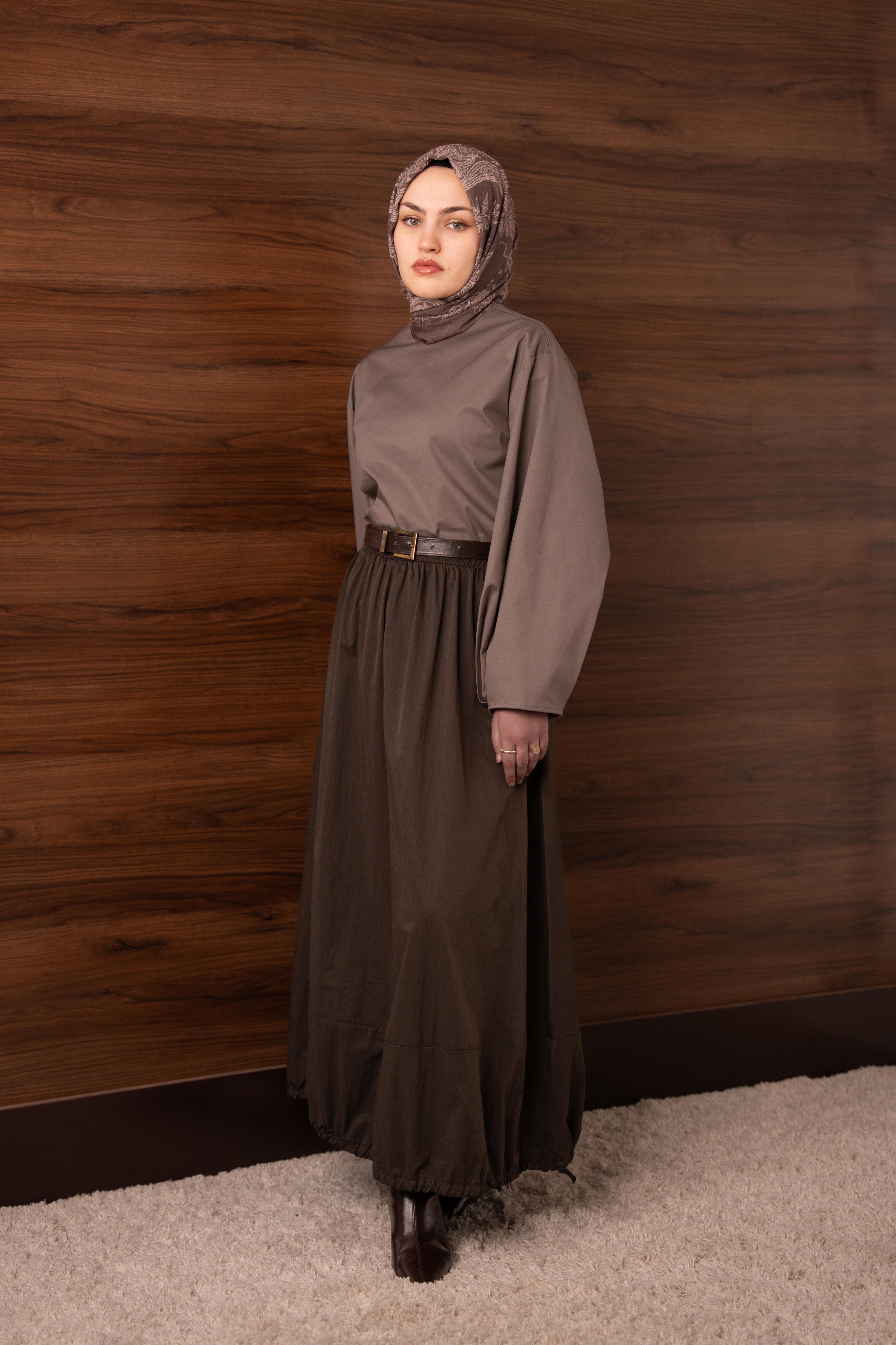 Etek Ucu Tünelli Paraşüt Etek Kahverengi