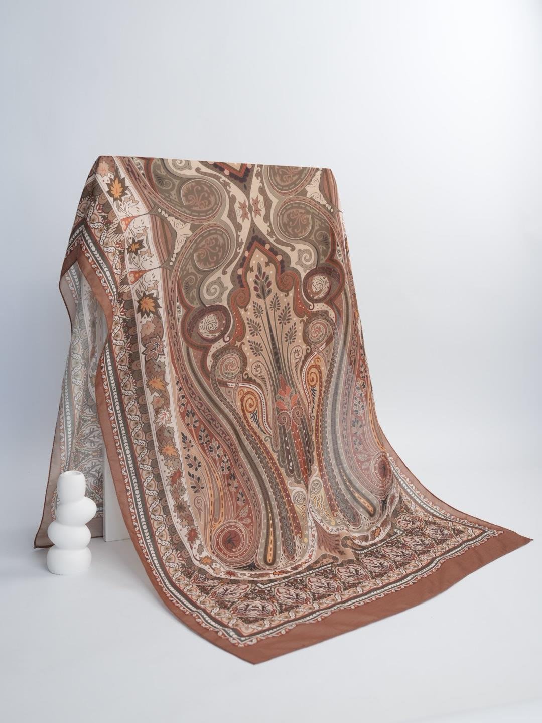 Etnik Noura Desen Şal Sütlü Kahve