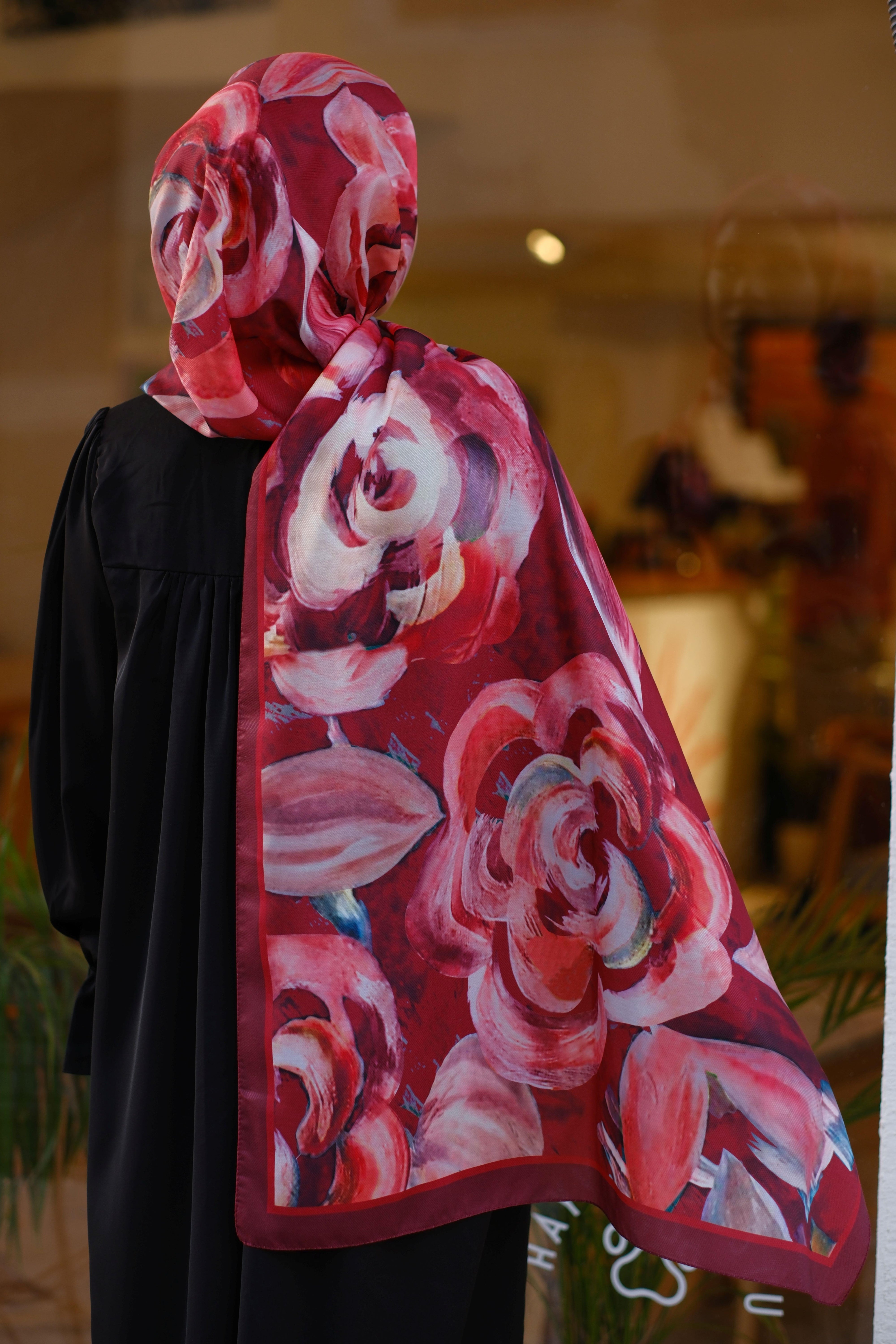 Gül Desenli Şal BORDO